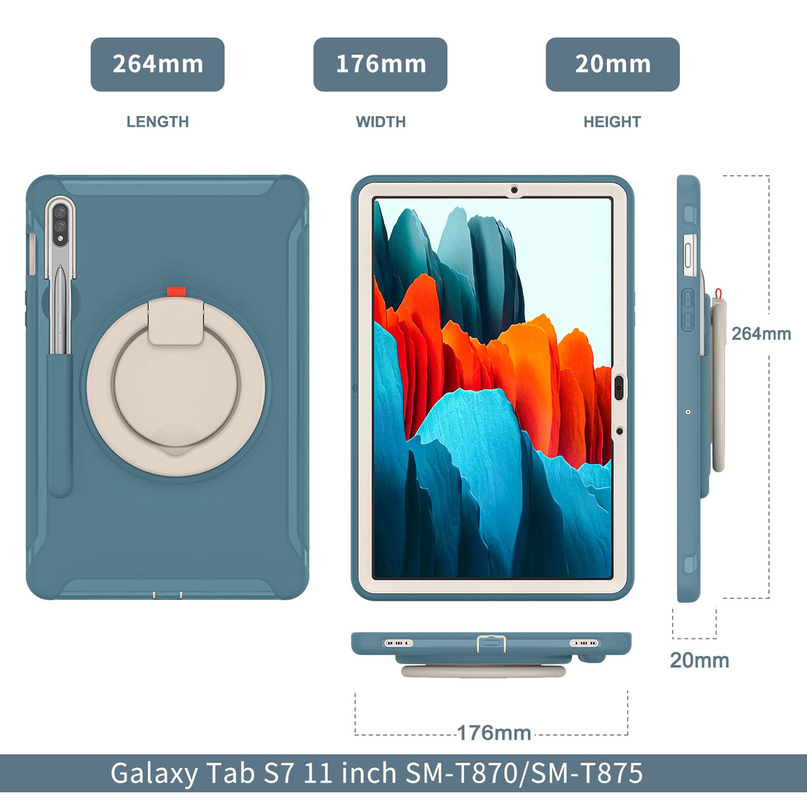 ORIbox Defender Case for Samsung Galaxy Tab S8/S7 11 Inch - Heavy Duty Shockproof Cover with 360° Rotating Ring Stand & Kickstand | Full Body Protection for Kids, Travel & Outdoor Use