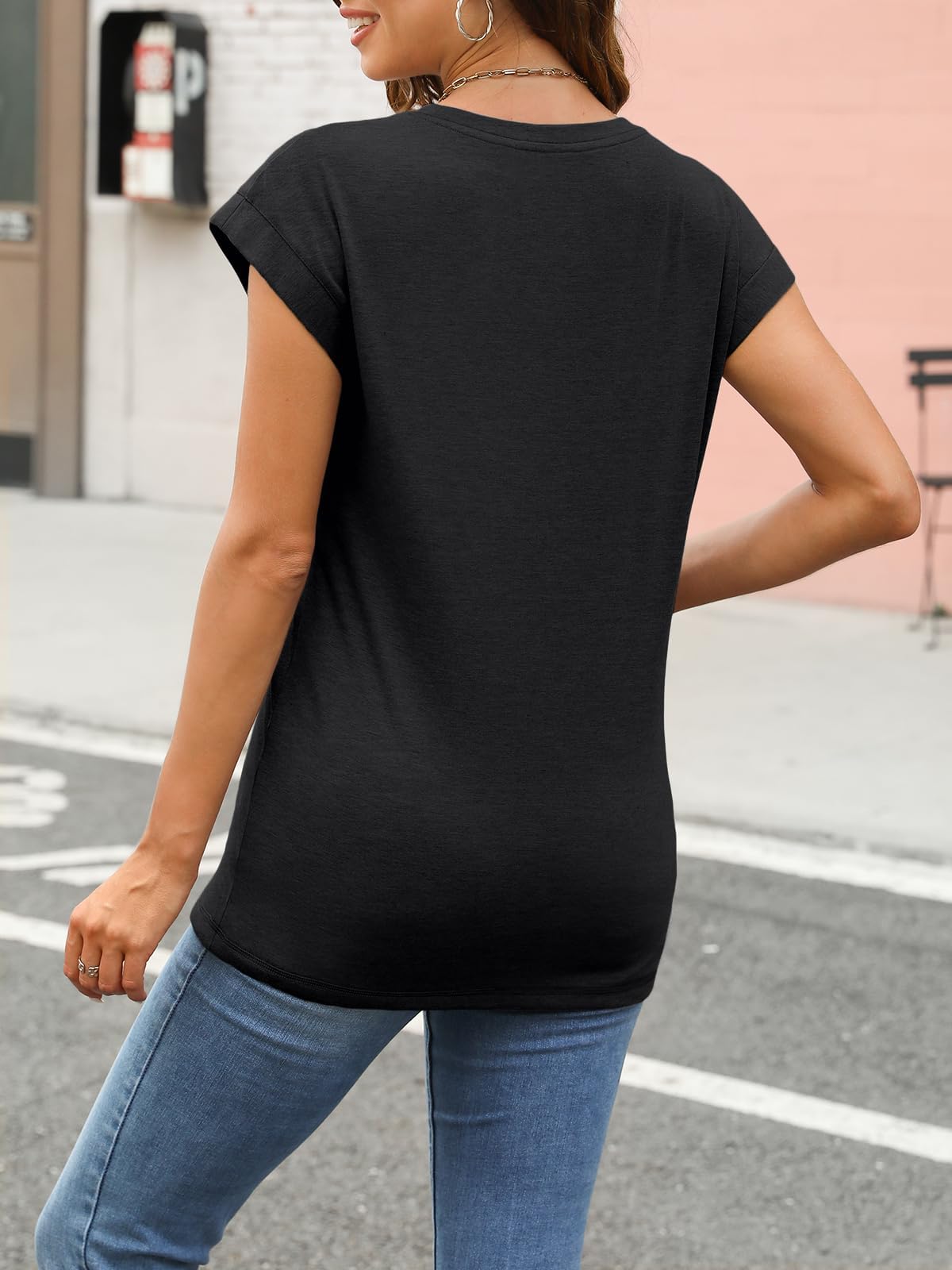LILLUSORY Women's Casual Summer Tops - Cap Sleeve Spring T-Shirts for Business & Dressy Wear | Trendy Basic Tee Fashion 2025 | Perfect for Office, Dating & Weekend Outings