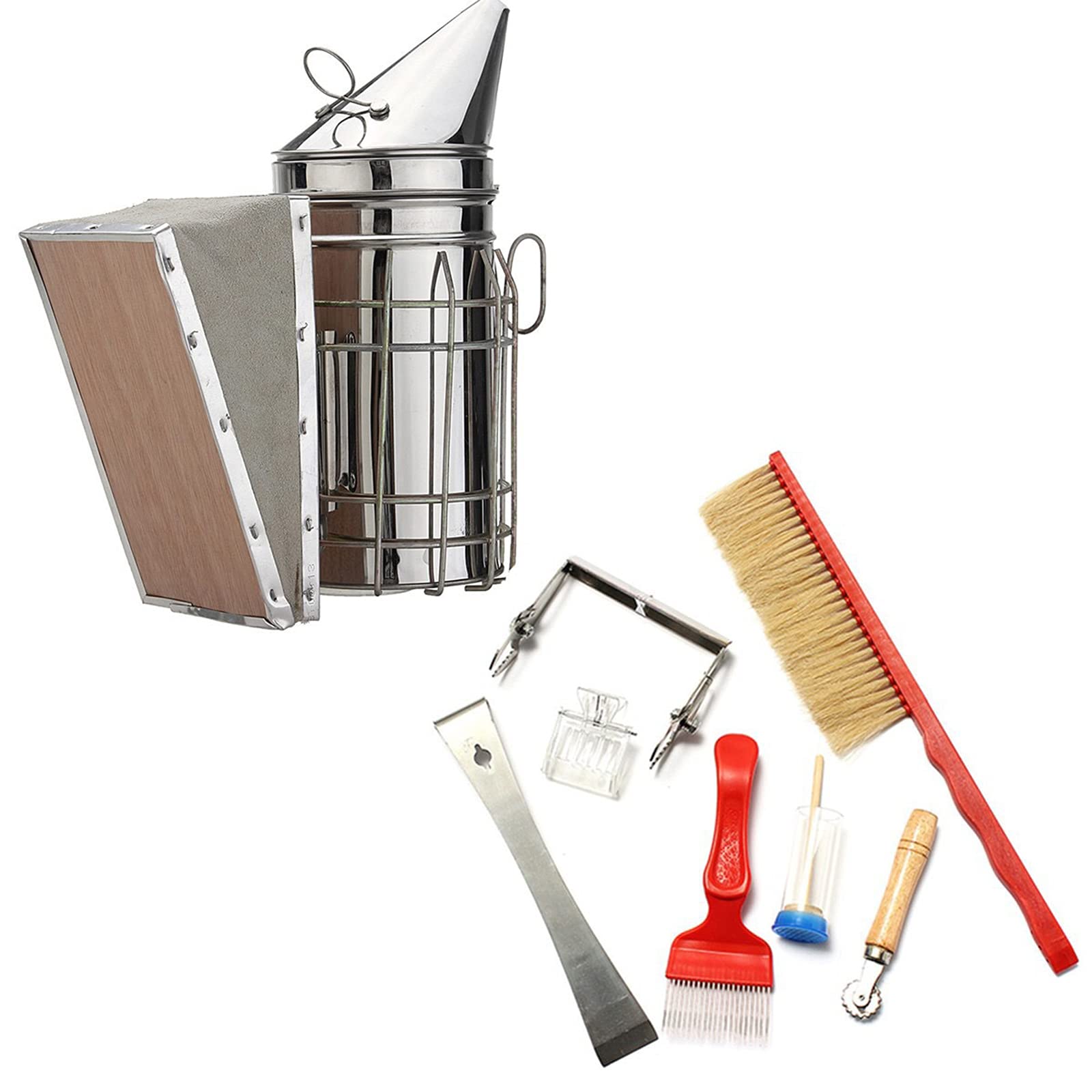 CHUANGRUN 8-Piece Beekeeping Supplies Kit - Bee Hive Smoker, Honey Uncapping Fork, Frame Grip & Hive Scraper Tools - Essential Beekeeper Equipment for Honey Harvesting & Hive Maintenance