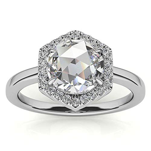 2 CT Round Cut Colorless Moissanite Engagement Ring - Vintage Antique Wedding Bridal Ring with Halo Accent in Gold/Silver, Perfect for Proposals, Anniversaries & Gifts | Classic Solitaire Diamond Alternative for Special Occasions