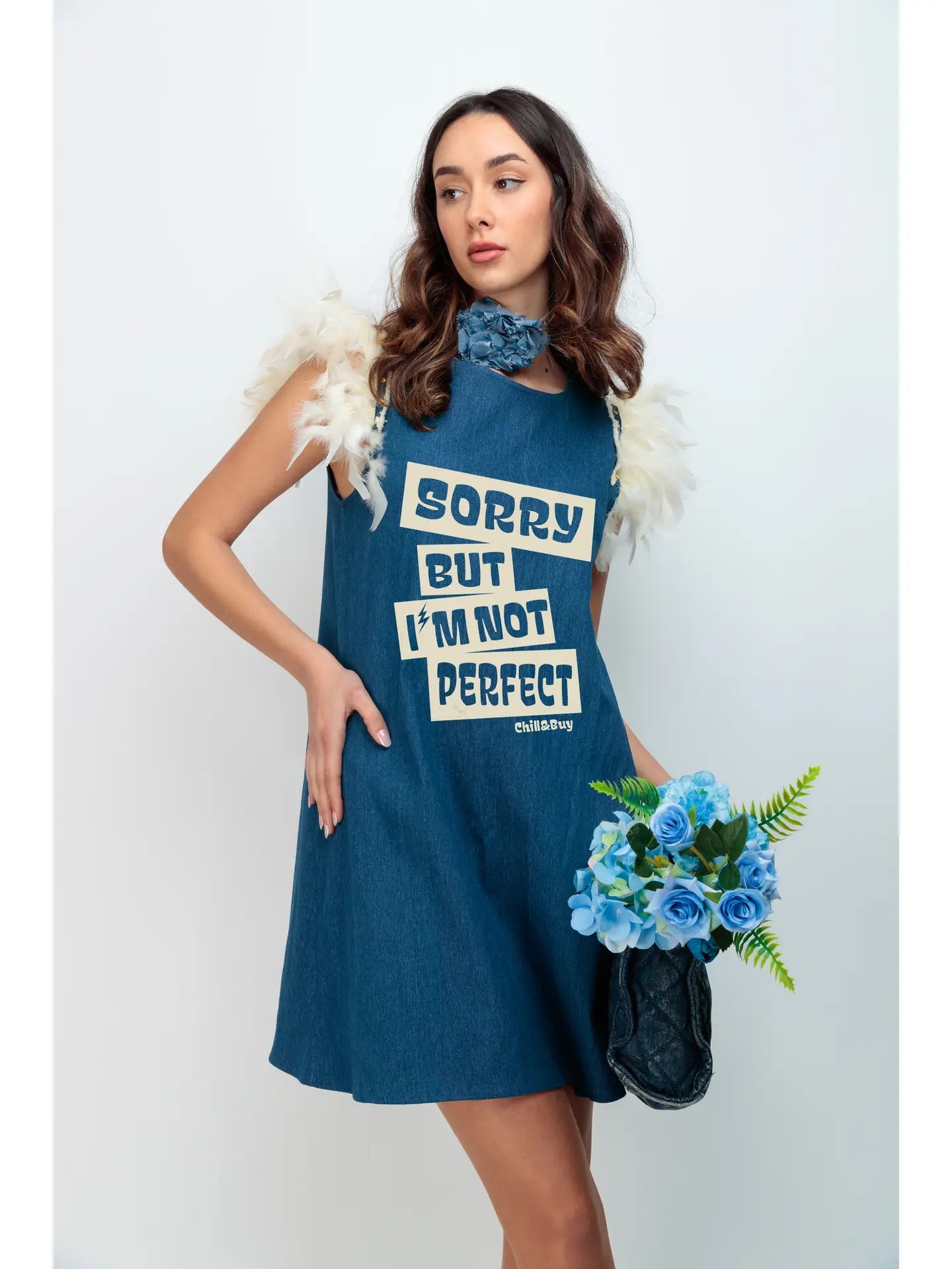 Perfect Denim Feather Robe - Elegant and Casual with Delicate Details | Cozy Loungewear for Home Relaxation & Spa Days