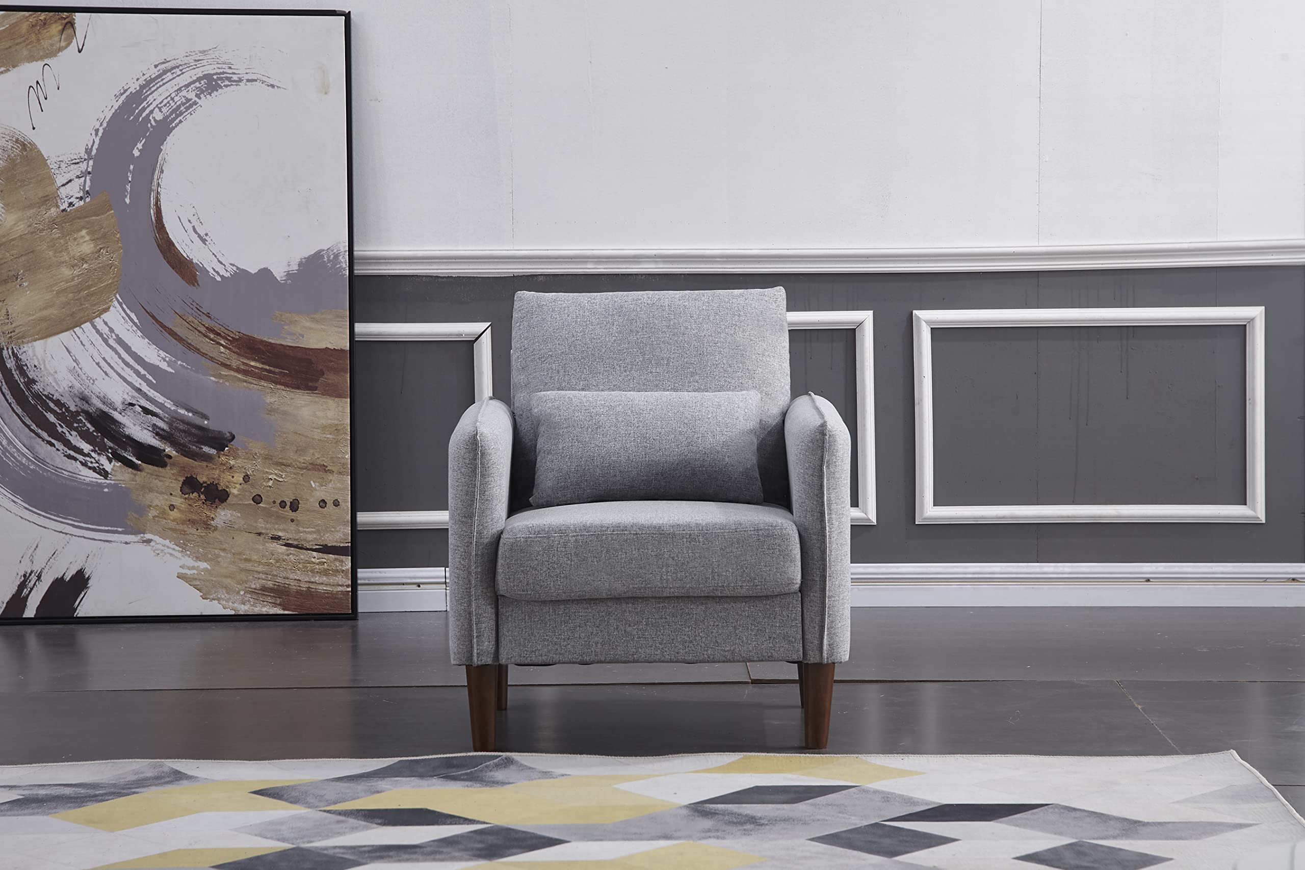 Mid-Century Modern Accent Chair - Tufted Linen Fabric Armchair for Living Room, Bedroom & Reading Nook | Comfortable Single Sofa Chair with Tool-Free Assembly (Light Gray) | Perfect for Small Spaces, Home Office & Lounge Areas