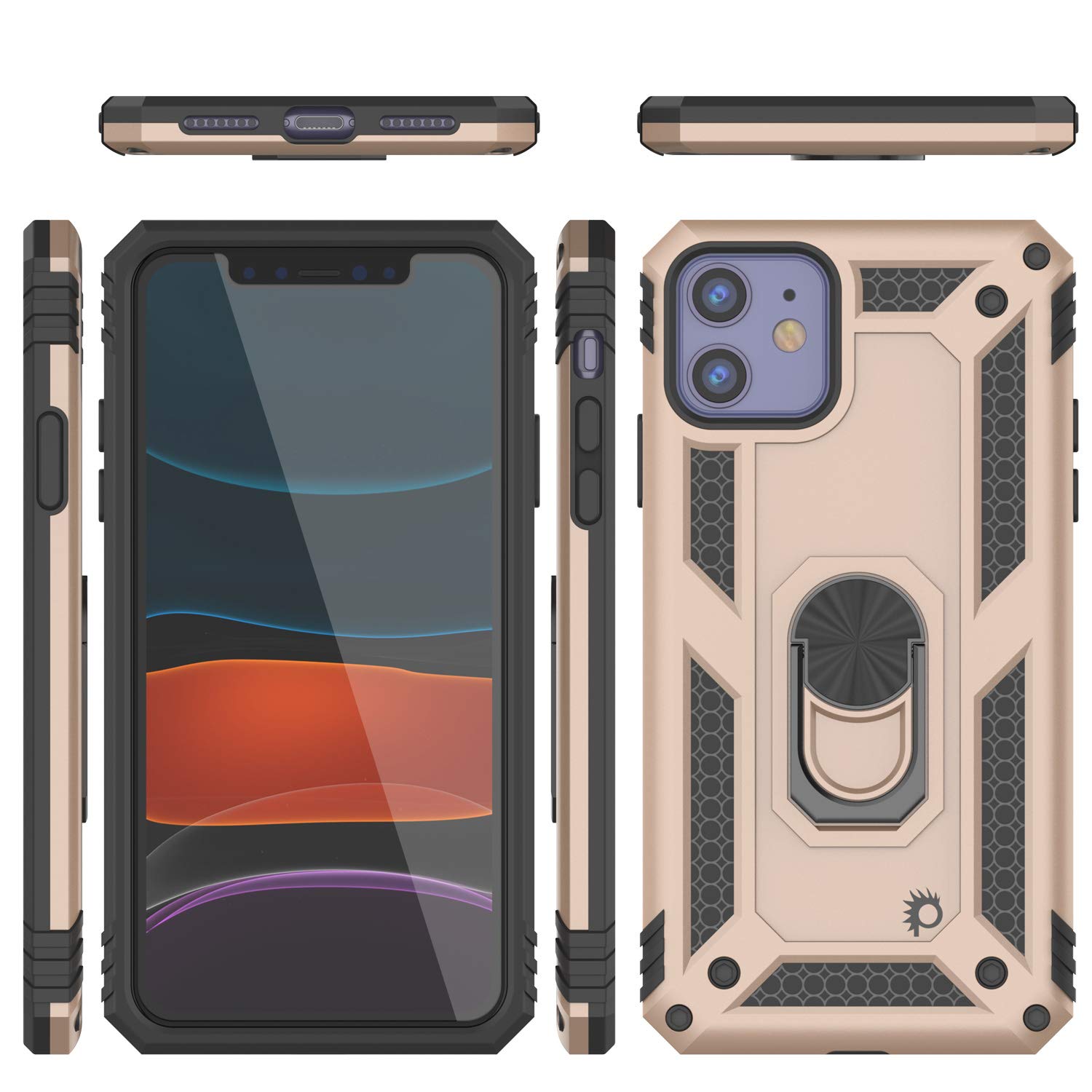 PunkCase for iPhone 11 (6.1 Inch) - Military Grade Protective Case with Metal Ring Grip & Kickstand | Shockproof Dual Layer ArmorShield Series | Full Body Protection | Gold | Perfect for Outdoor Activities, Travel & Daily Use