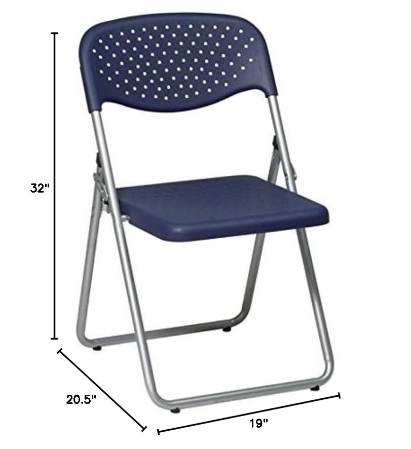 Office Star FC Series 4-Pack Folding Chairs with Ventilated Plastic Seat & Back - Blue Seat, Silver Frame - Perfect for Events, Parties, Meetings & Outdoor Gatherings