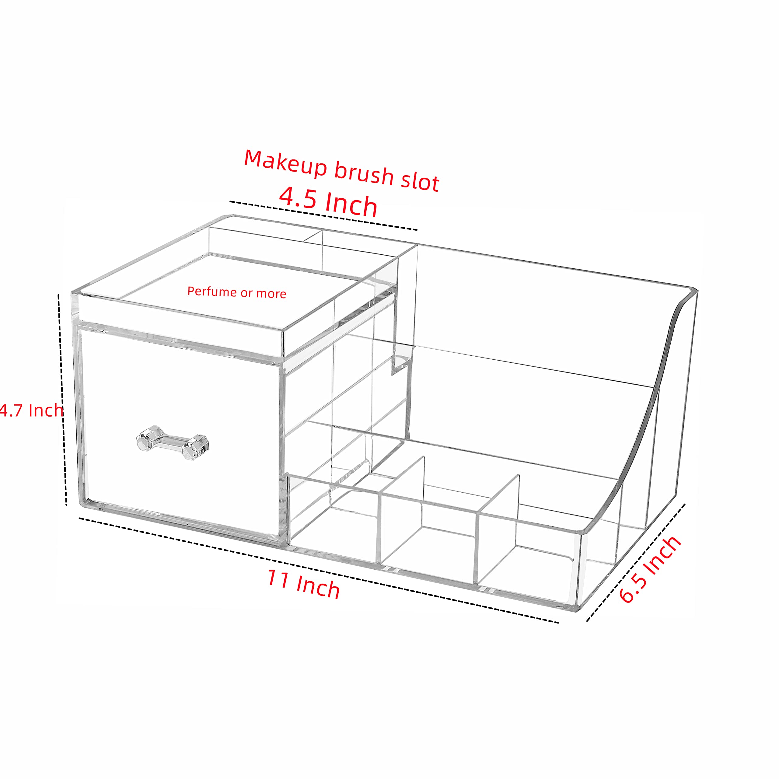 1 Pack Clear Acrylic Makeup Organizer Countertop - Stackable 1 Drawer Skincare & Beauty Product Organizer for Vanity, Hair Clips, Jewelry - Perfect for Bedroom, Bathroom & Dressing Table Organization