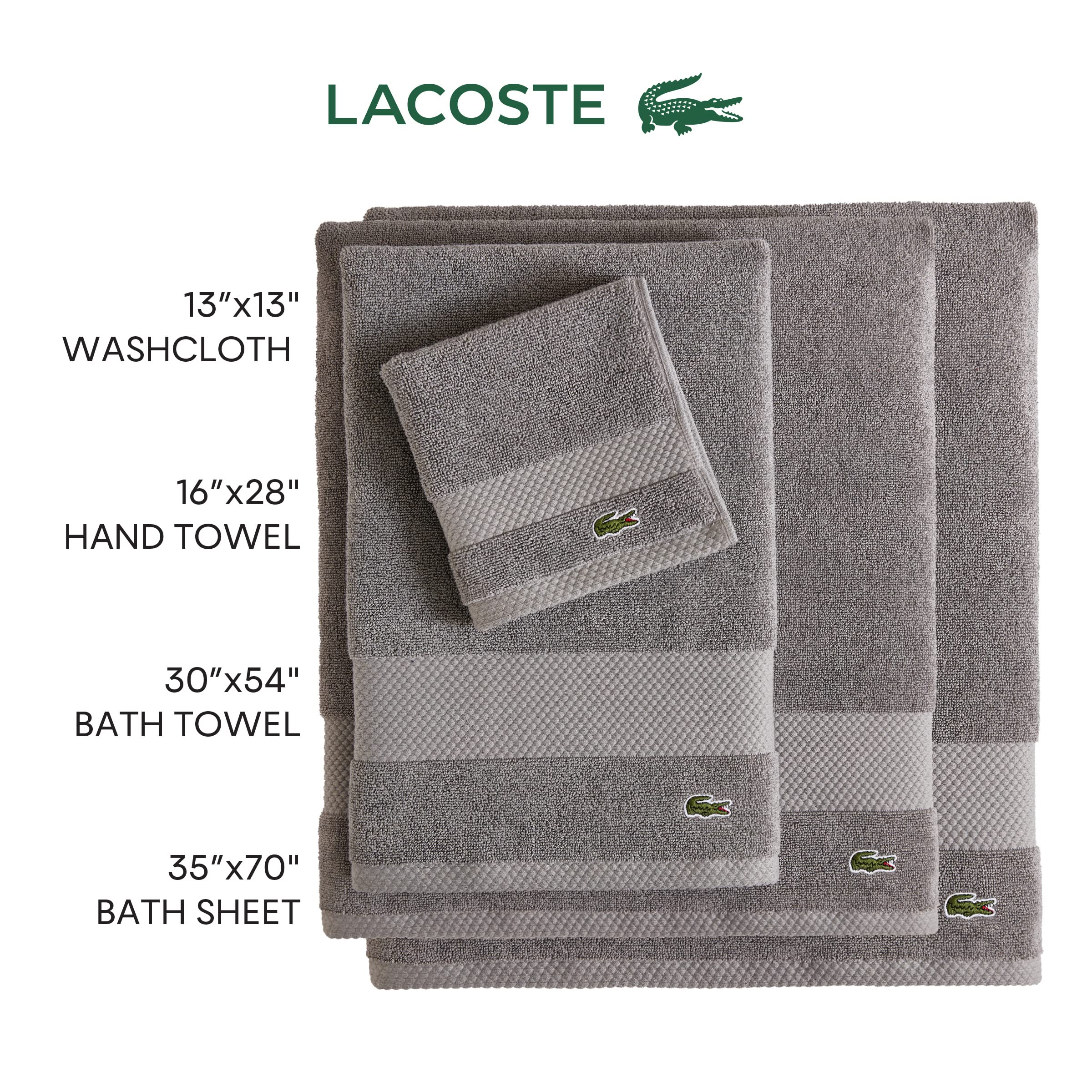 Lacoste Heritage Supima Cotton Wash Cloth - Ultra Soft 13x13 Inch Face & Body Towel for Spa, Gym & Travel - Chalk White