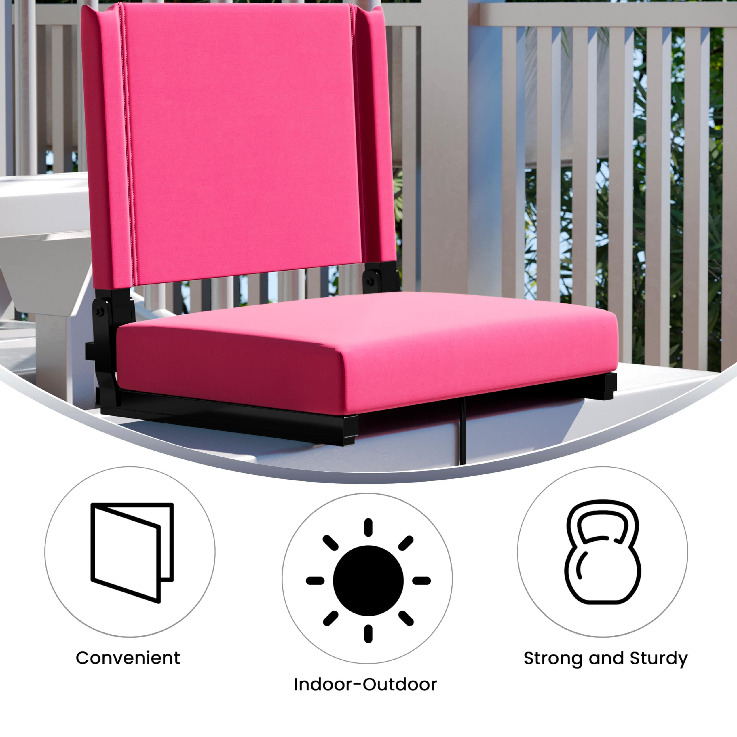 Flash Furniture Grandstand Portable Stadium Seats - 2 Pack Folding Padded Bleacher Chairs with Handle, 500 lb Weight Capacity, Pink | Perfect for Outdoor Sports Games, Concerts, Picnics & Backyard Events