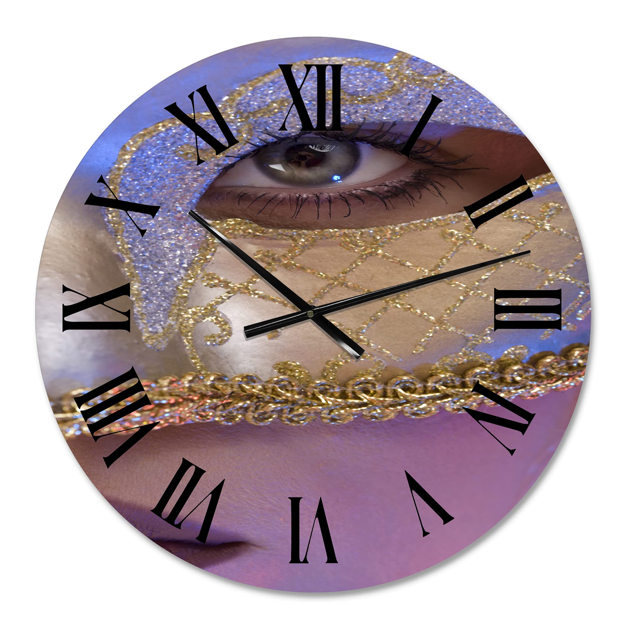 DesignQ Modern Venetian Mask Wall Clock - Large Decorative Clock for Living Room, Bedroom & Office - Silent Non-Ticking Home Decor