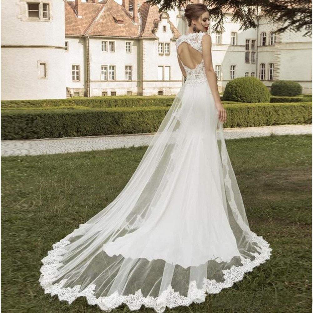 Emanni Women's Sexy Backless Lace Applique Mermaid Wedding Dress with Detachable Train - Ivory Bridal Gown for Beach, Church & Destination Weddings