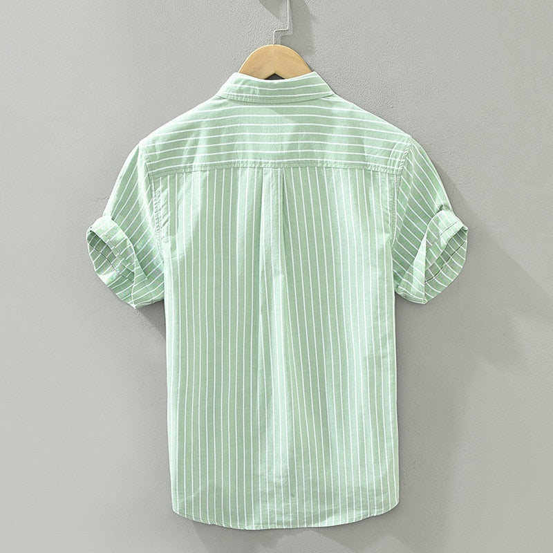 Antonio's Green Striped Summer Shirt for Men - Lightweight Casual Button Down Shirt for Beach, Vacation & Outdoor Activities