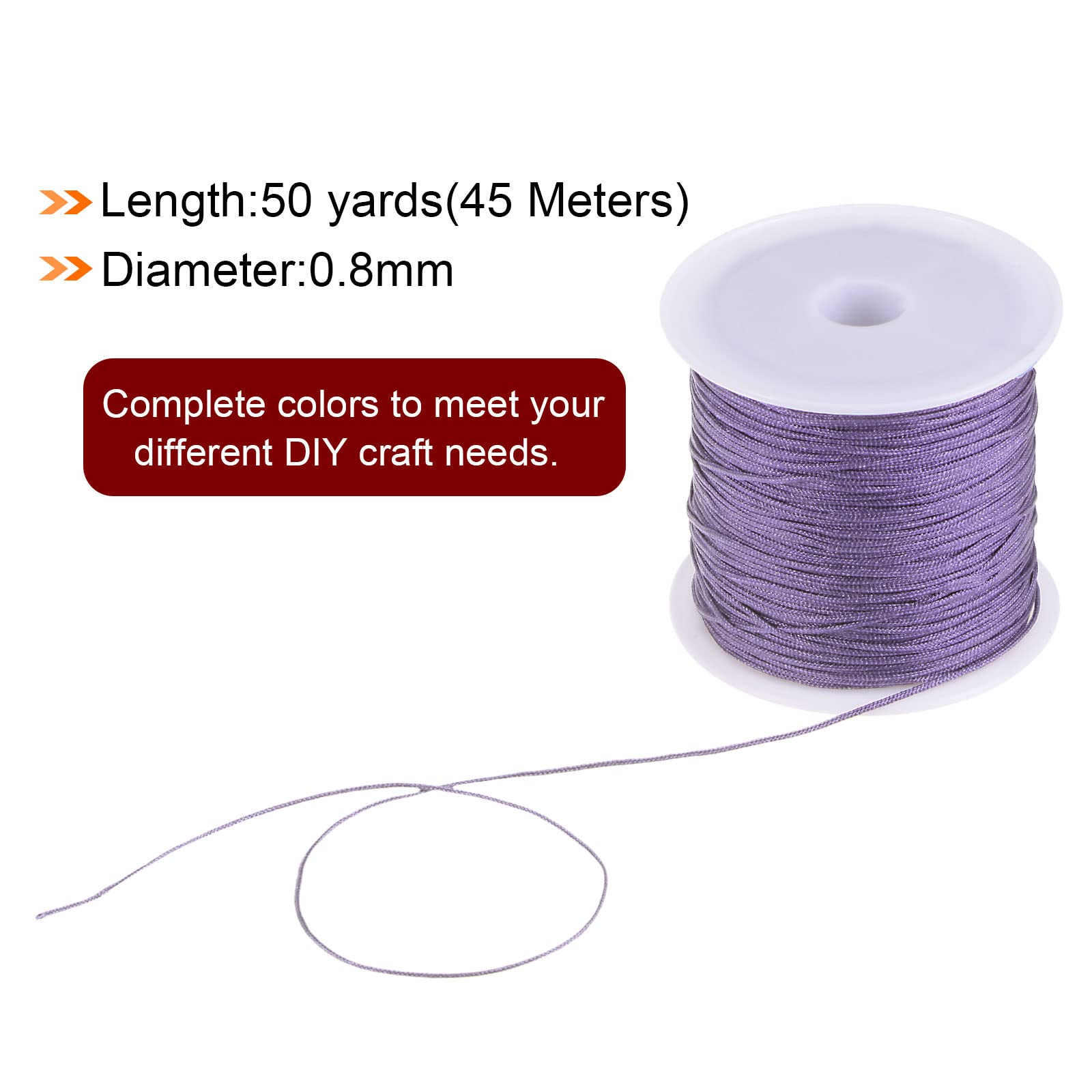 HARFINGTON 4 Rolls 0.8mm Nylon Beading Thread - 50 Yards Braided Craft Cord for Jewelry Making, Kumihimo, Bracelets & Necklaces - Strong Satin String in Lavender Purple - Perfect for DIY Crafts, Beading Projects & Handmade Gifts