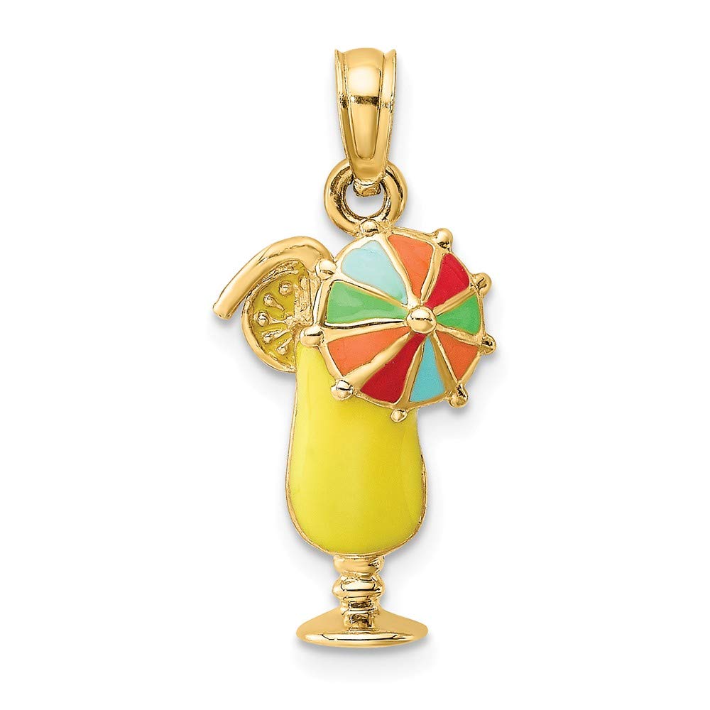 14K Yellow Gold Tropical Drink Pendant with Colorful Umbrella Charm - 0.68 x 0.39 Inch Dainty Jewelry for Summer Parties, Beach Vacations & Tropical Themed Events