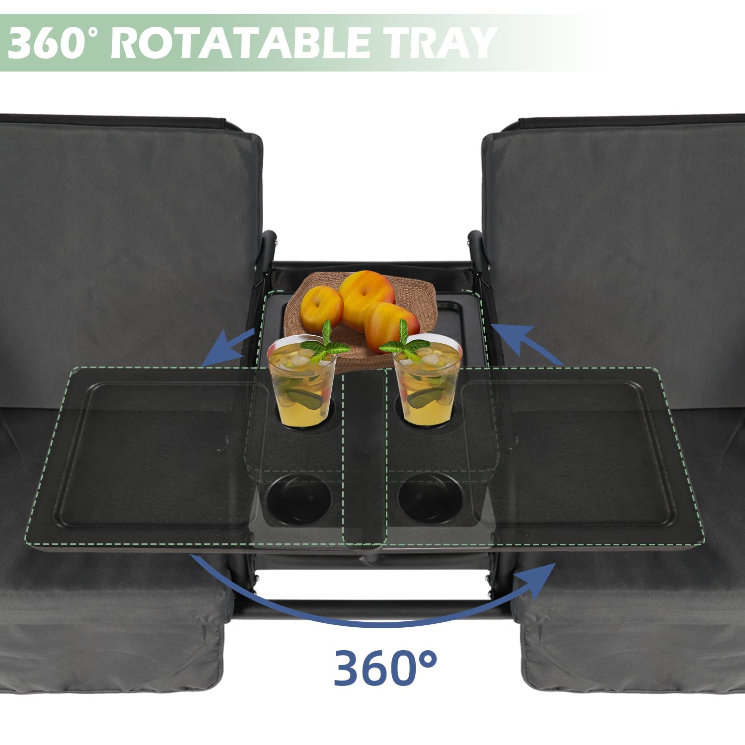 GRAVFORCE 2-Seat Outdoor Porch Swing with Adjustable Canopy, Storage Cooler Bag & Table - Patio Swing Set with Cup Holders for Backyard, Garden, Deck (Gray) - Perfect for Relaxing, Lounging & Outdoor Entertaining