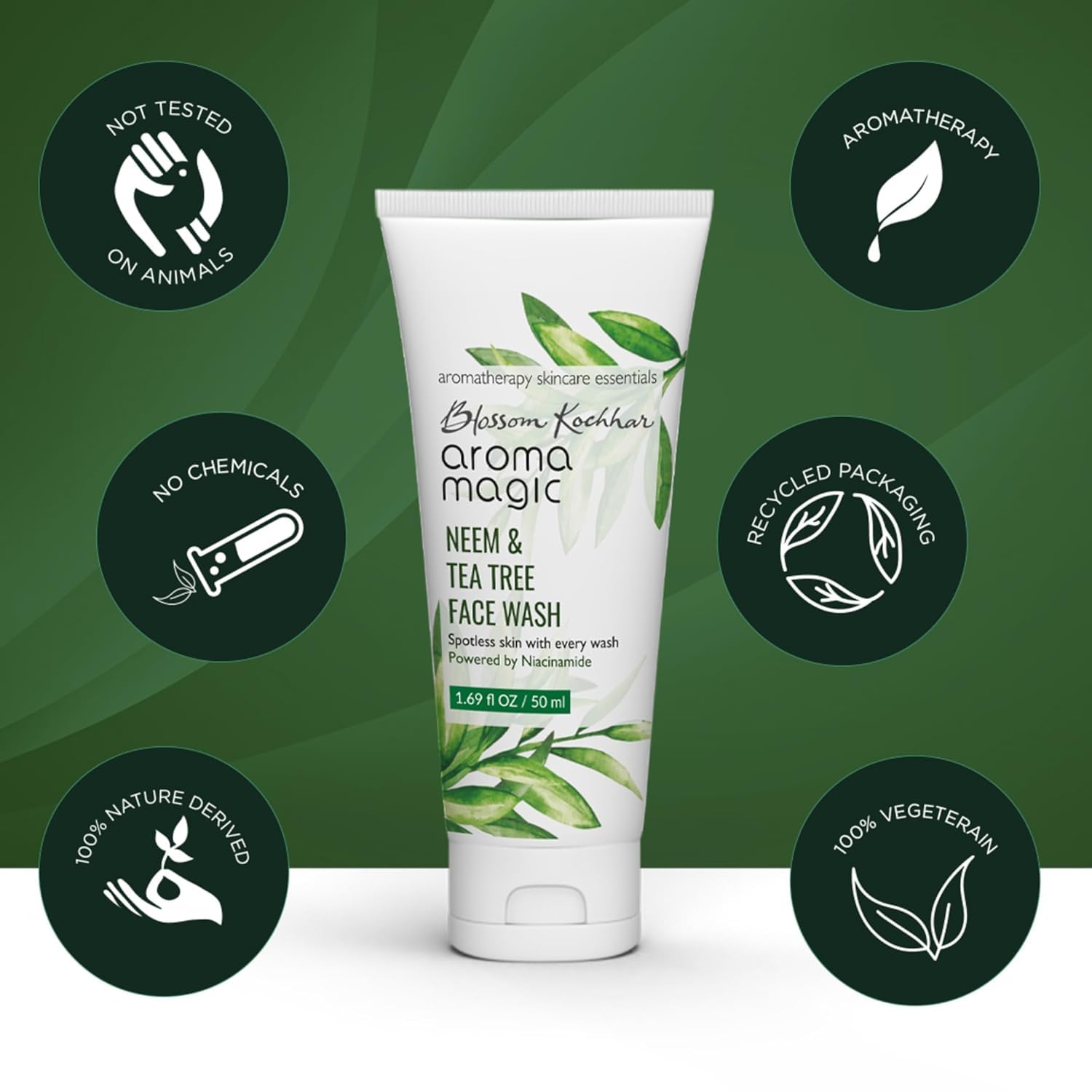 Aroma Magic Neem and Tea Tree Face Wash with Niacinamide - 100ml | Deep Cleansing, Acne Control & Oil Balancing | Perfect for Daily Skincare Routine