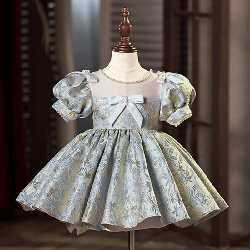 Elegant Baby Girls Birthday Formal Dress - Floral Embroidered Puffy Princess Gown for Flower Girls | Perfect for Weddings, Parties & Special Occasions
