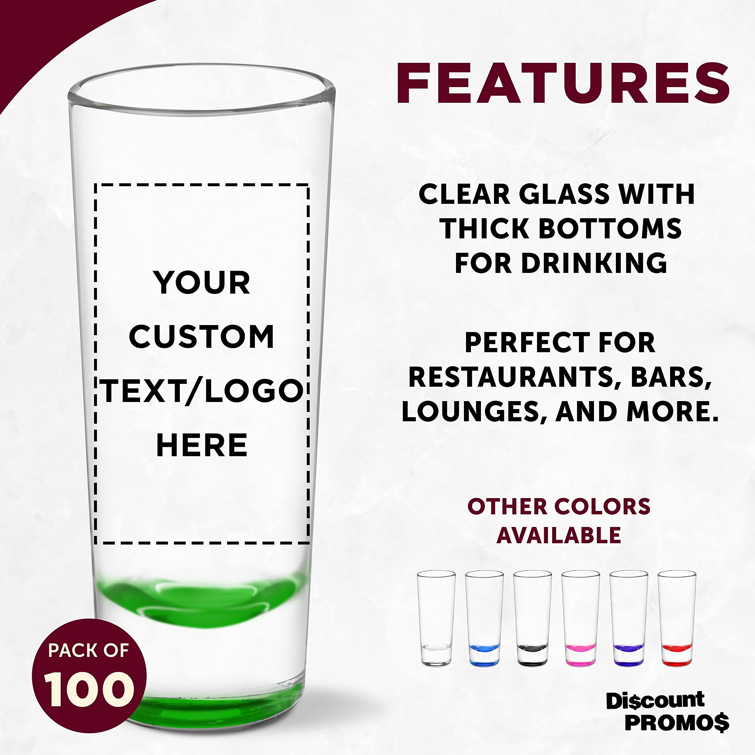 Customized 2 oz Cordial Shot Glasses Bulk Set of 100 - Personalized Party Drinking Glasses for Birthdays, Weddings & Events - Durable Green Glassware for Bars, Restaurants & Home Entertaining