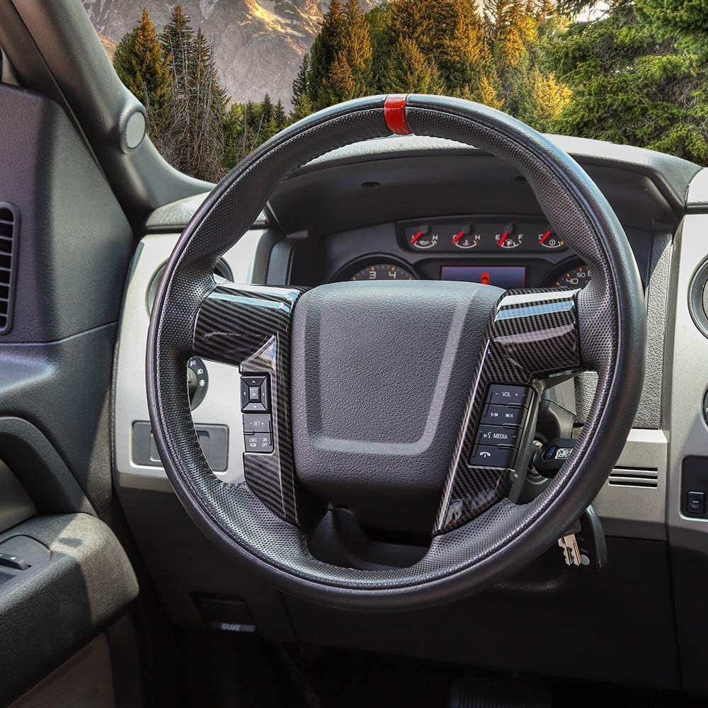 Carbon Fiber Steering Wheel Trim Cover for 2009-2014 Ford F150 SVT Raptor - Interior Upgrade Accessory | Perfect for Off-Roading & Truck Customization