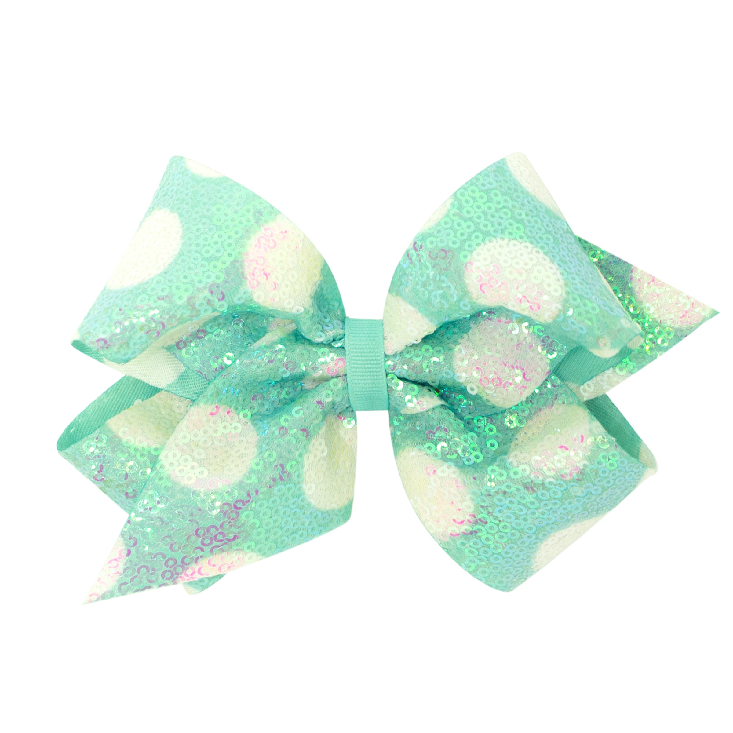 LUC Jumbo Dot Iridescent Sequin Bow Hair Clip - Shiny Glitter Hair Accessories for Women & Girls (Party, Wedding, Prom, Cosplay)
