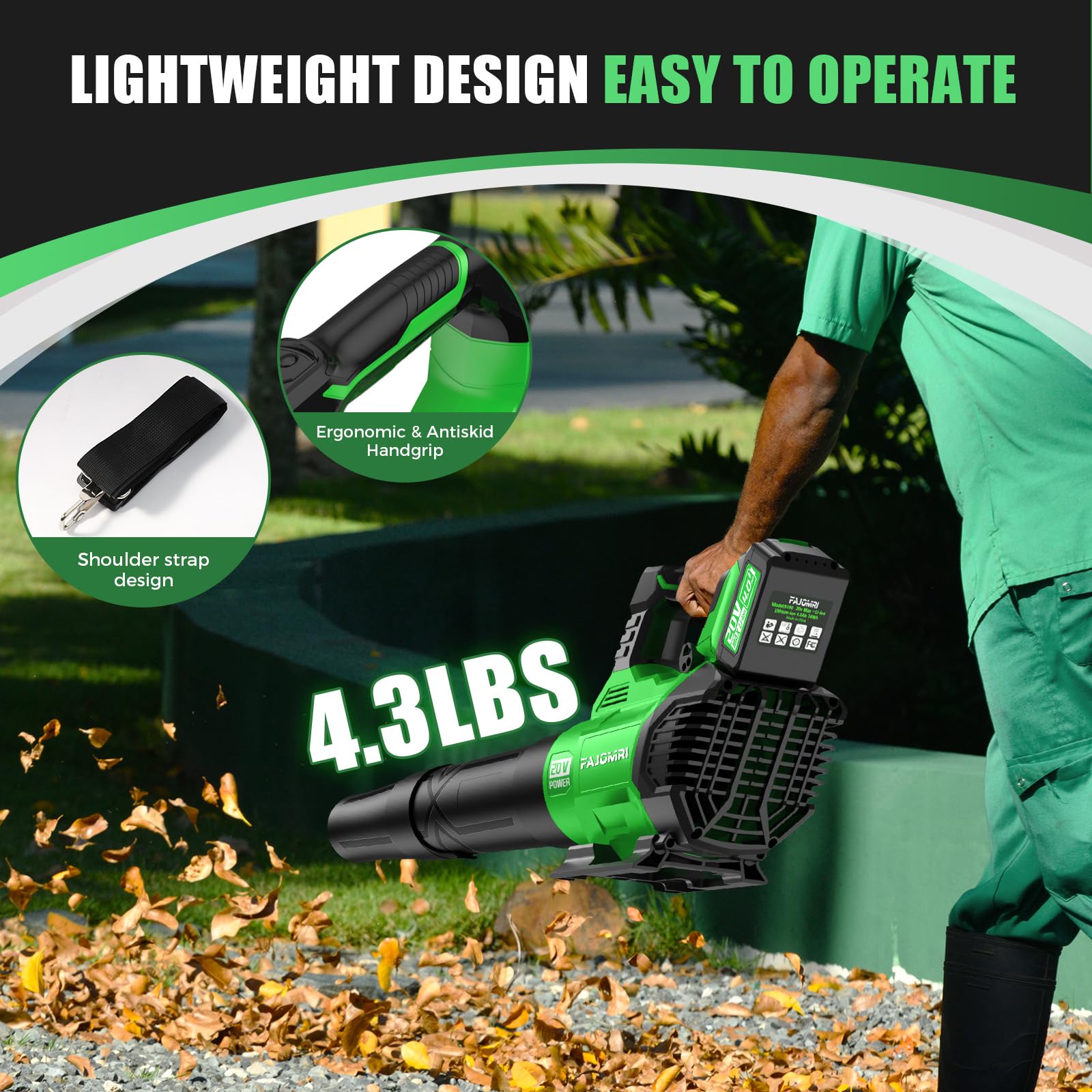 **Powerful 580CFM/160MPH Cordless Leaf Blower with 2 x 4.0Ah Batteries & Charger - 3 Speed Modes for Lawn Care, Yard, Garage, and Driveway Cleaning - Lightweight & Efficient for Home and Garden Maintenance**