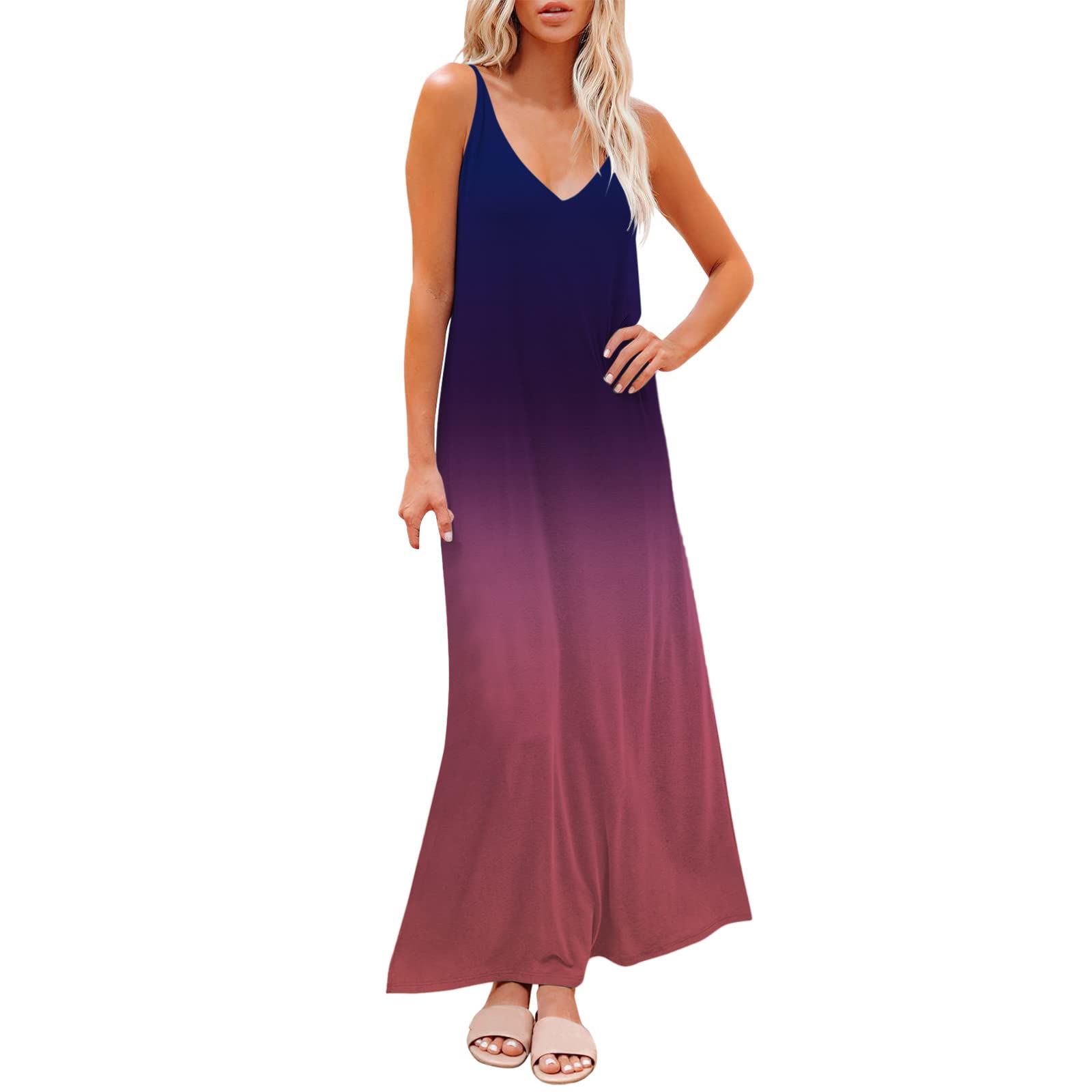 Women's Summer Casual Dress - Sleeveless V-Neck Loose Comfy Beach Sundress | Perfect for Beach Outings, Vacations, and Summer Parties | 2021 Casual Style