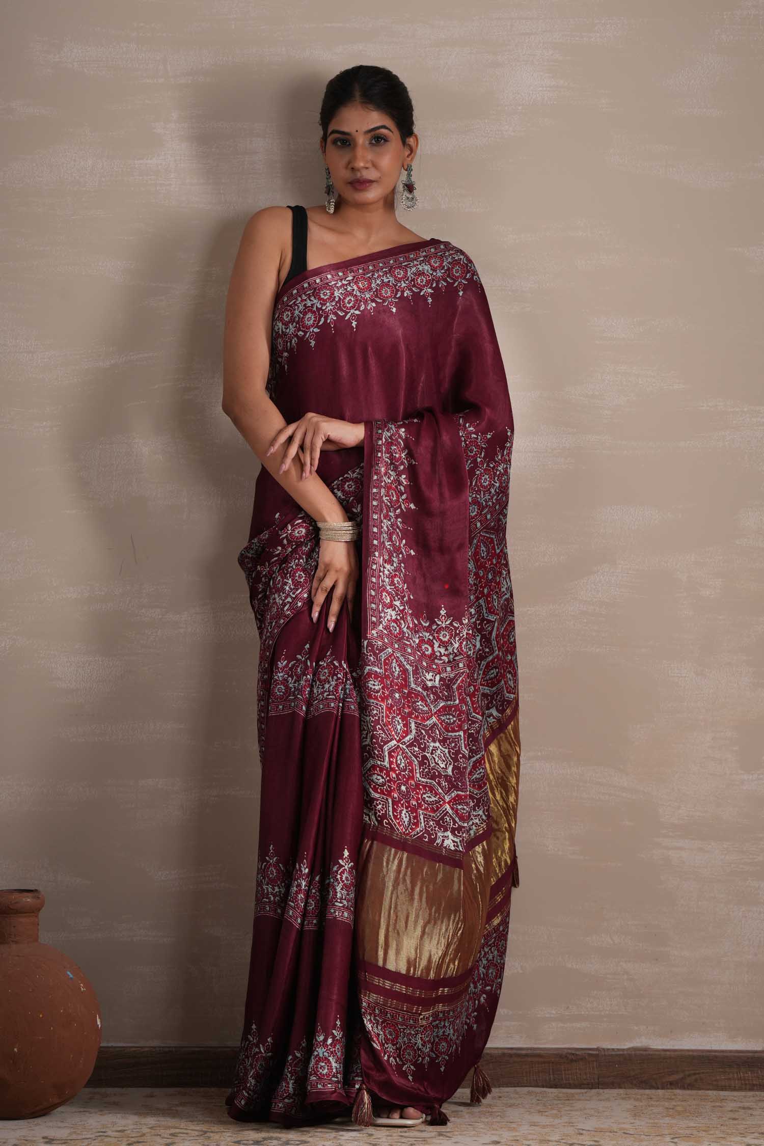 Hand Block Printed Modal Tissue Saree for Women | Soft & Breathable Indian Saree | Perfect for Weddings, Parties & Festive Occasions