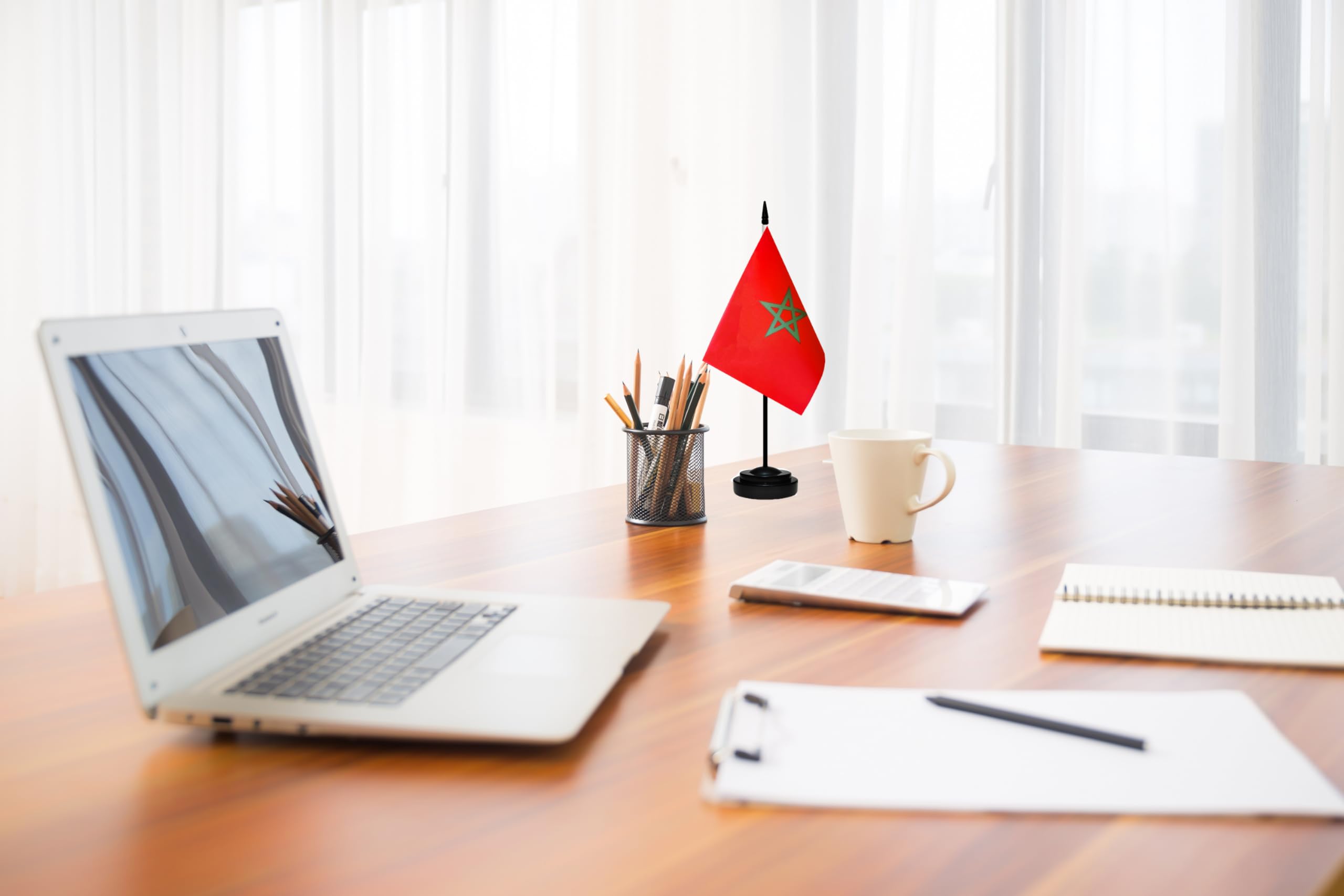 Premium Miniature Morocco Flag Set - 2 Pack Small Desk Flags with 13