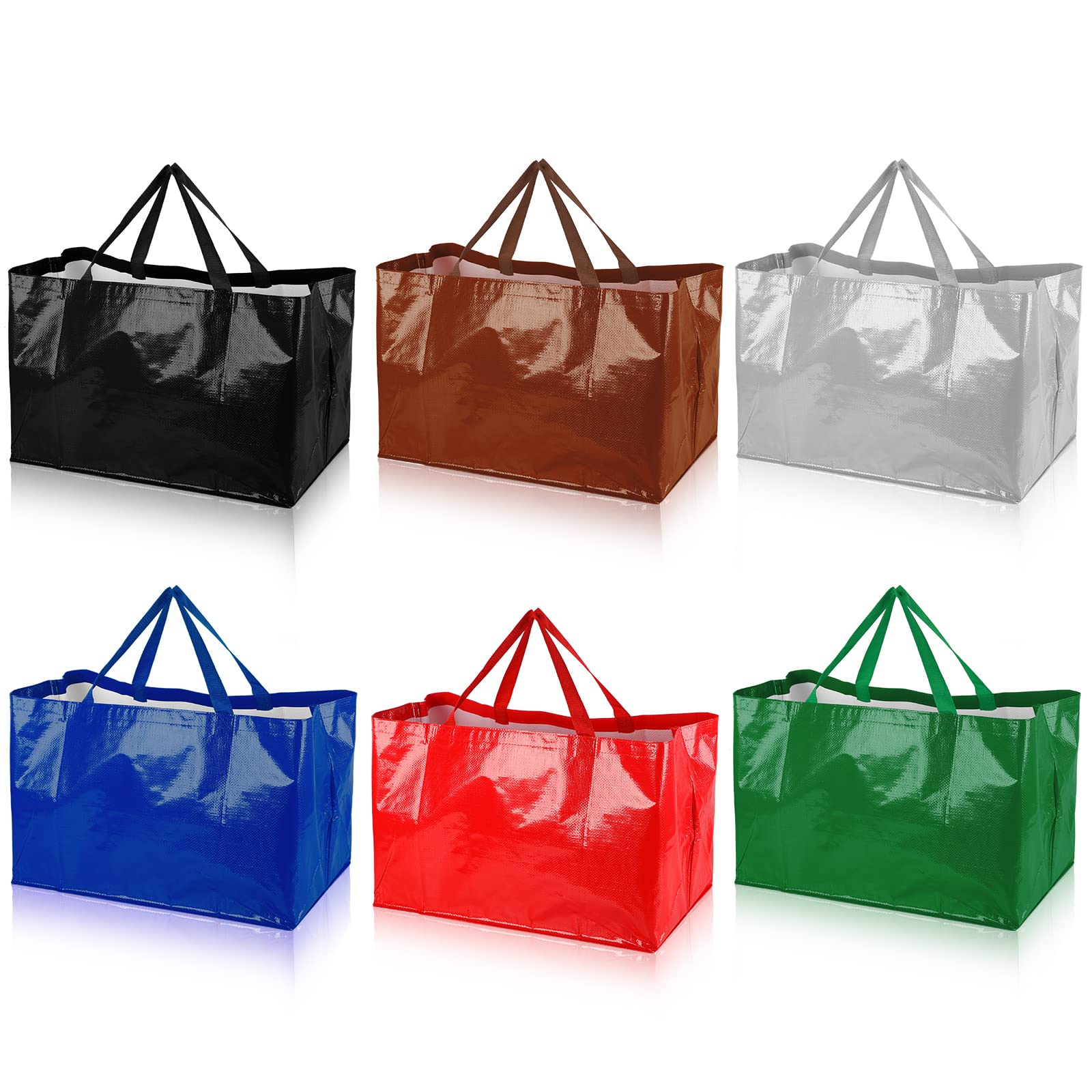 Shappy 6-Pack Extra Large Reusable Grocery Bags - Durable Woven Plastic Totes with Handles, Waterproof & Colorful - Perfect for Shopping, Travel, Beach & Storage