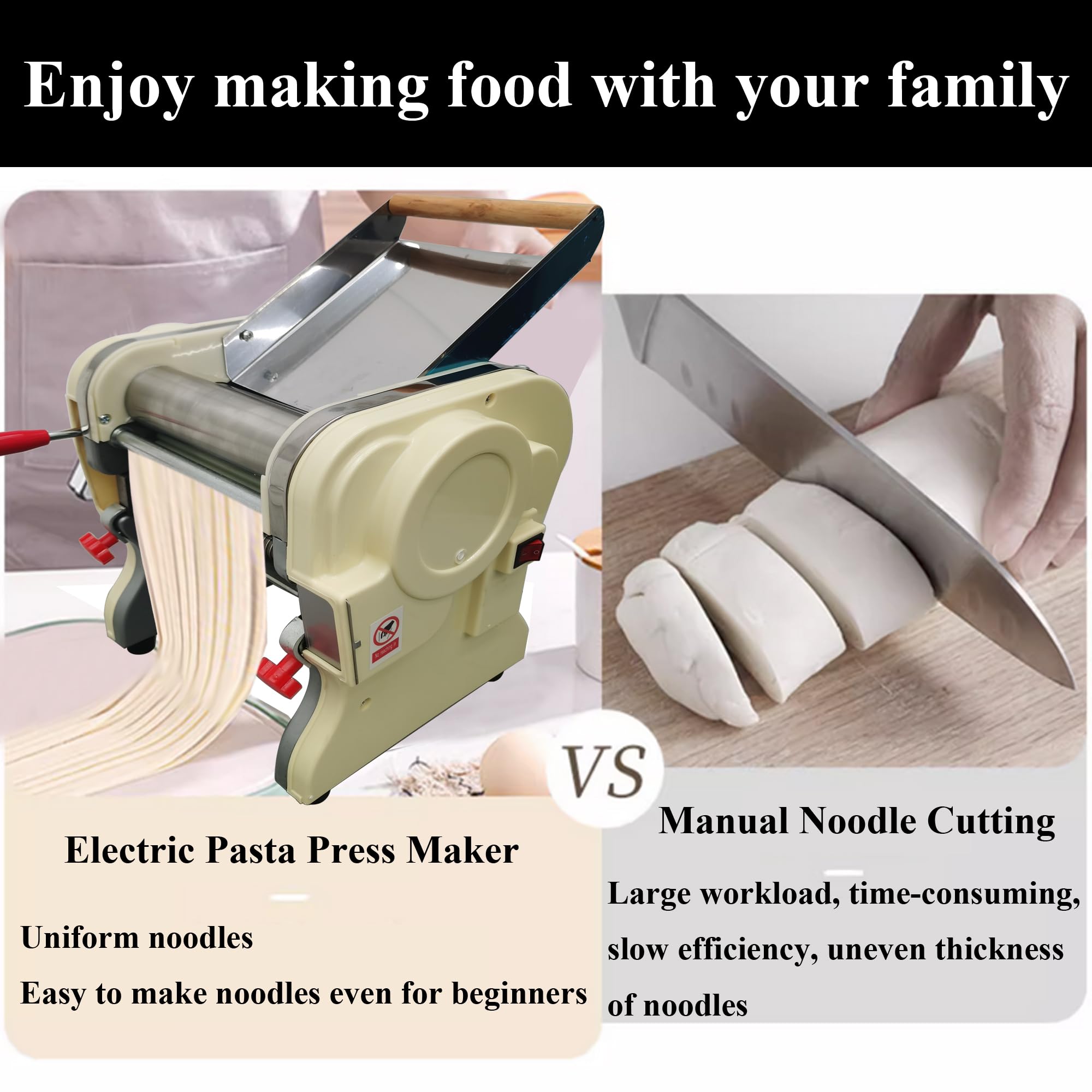 Stainless Steel Electric Pasta Maker Machine - 3mm & 9mm Noodle Press with Automatic Dough Knife (110V) | Perfect for Homemade Italian Pasta, Asian Noodles & Fresh Dough Recipes