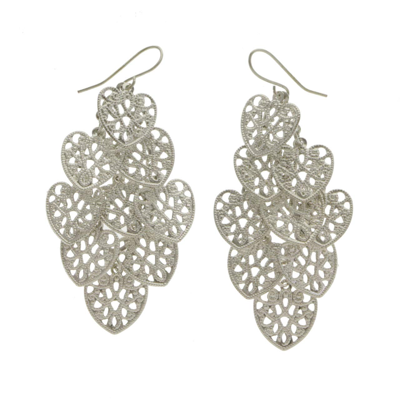 Mi Amore Heart Chandelier Earrings Silver-Tone Dangle Drop Earrings for Women, Perfect for Valentine's Day, Wedding, Party & Evening Occasions