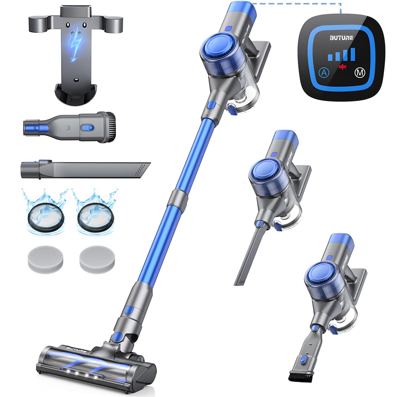 BuTure 38KPa Cordless Stick Vacuum Cleaner with Charging Dock - 450W Brushless Motor, Auto Suction Adjustment for Pet Hair, Carpets & Hard Floors - Lightweight Wireless Vacuum for Home Cleaning (Living Room, Bedroom, Stairs)