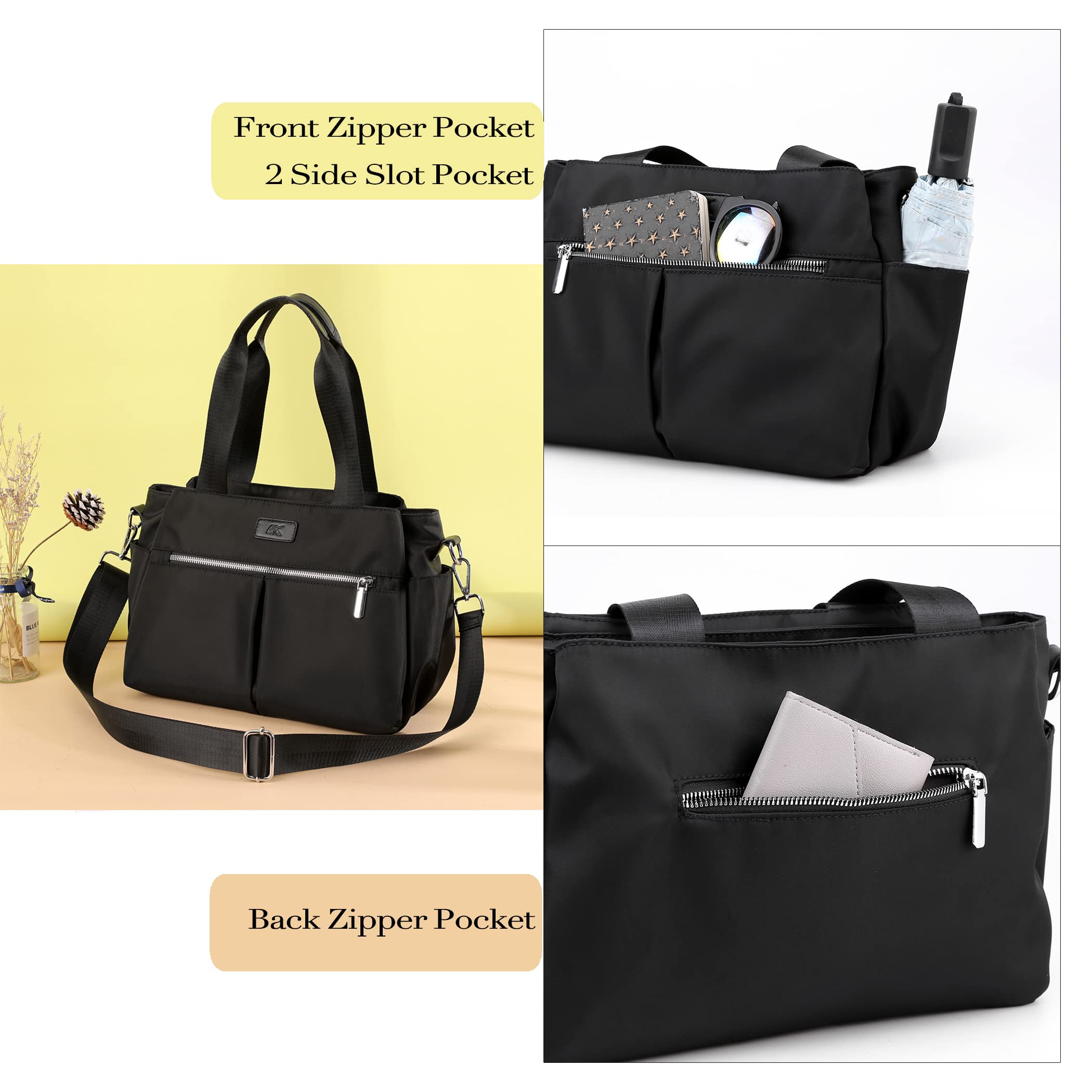 DOURR Women's Light Nylon Hobo Crossbody Bag - Multi Compartment Tote for Work & Travel