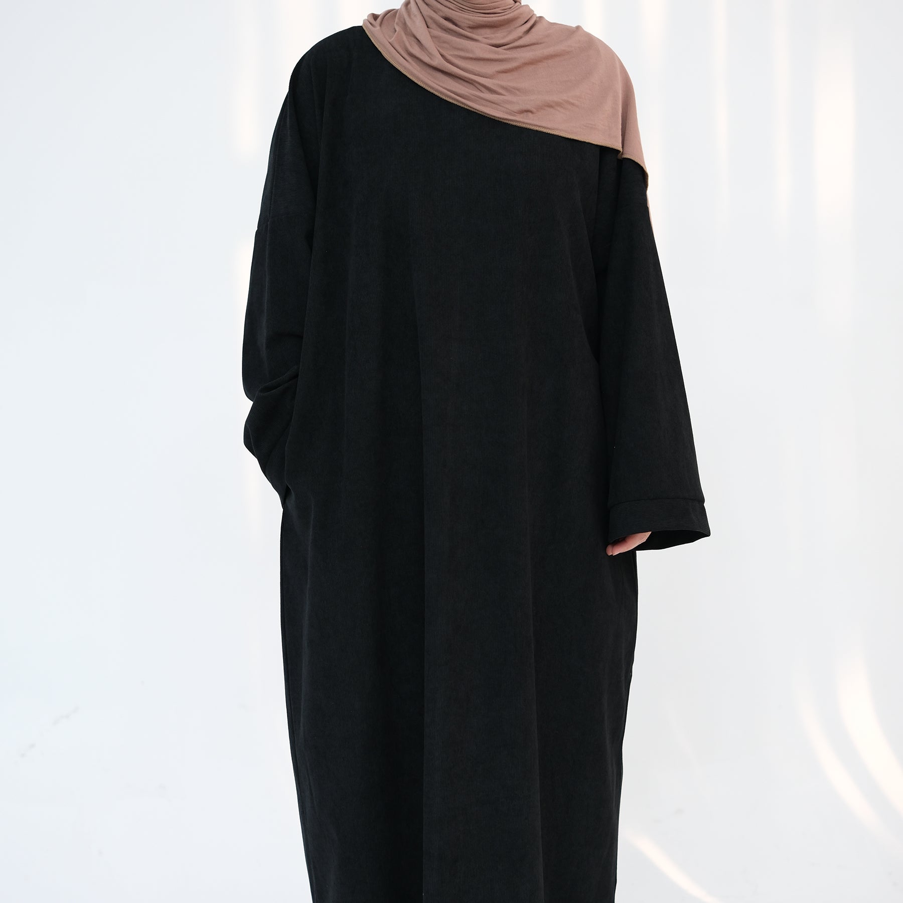 Annan Corduroy Abaya Dress for Women - Modest Islamic Long Dress in Black | Perfect for Prayer, Eid, and Special Occasions