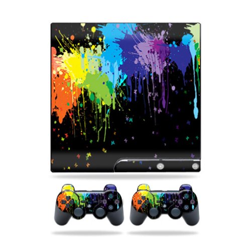 MightySkins Decal Skin Sticker for Sony PlayStation 3 PS3 Slim Console & 2 Controllers - Splatter Design | Protective Cover for Gaming Setup, Customize Your PS3 Accessories