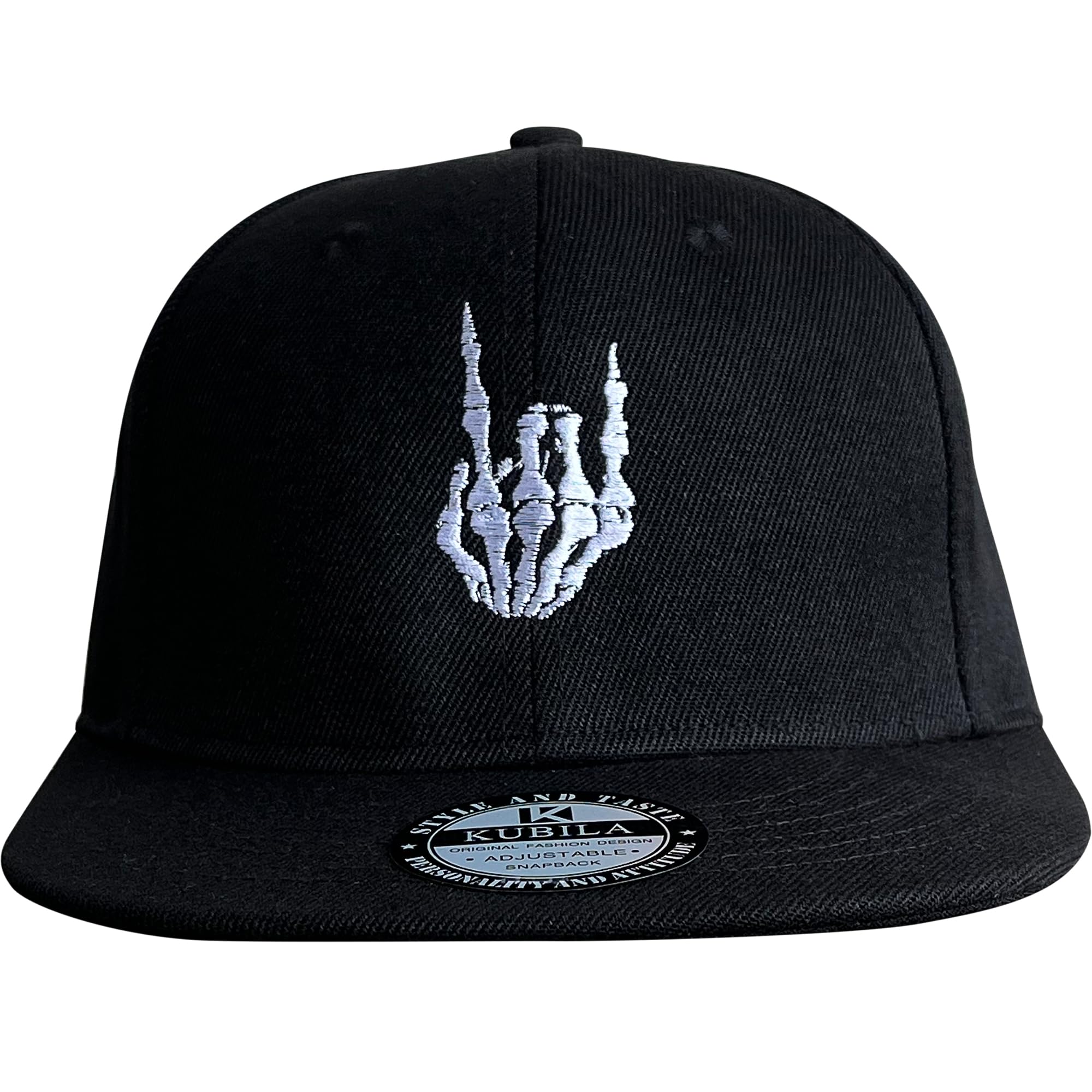 Funny Skeleton Hand Embroidered Baseball Cap - Plain Black Snapback Dad Hat for Men & Women | Perfect for Halloween, Cosplay & Casual Streetwear