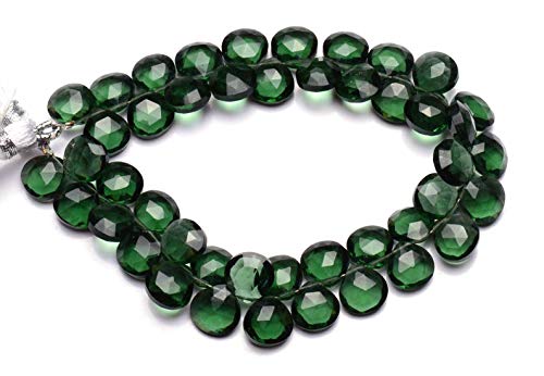 Dark Green Moss Aquamarine Faceted Quartz Heart Briolette Beads - 8mm Size, 7 Inch Full Strand - Perfect for Jewelry Making, DIY Crafts & Beading Projects