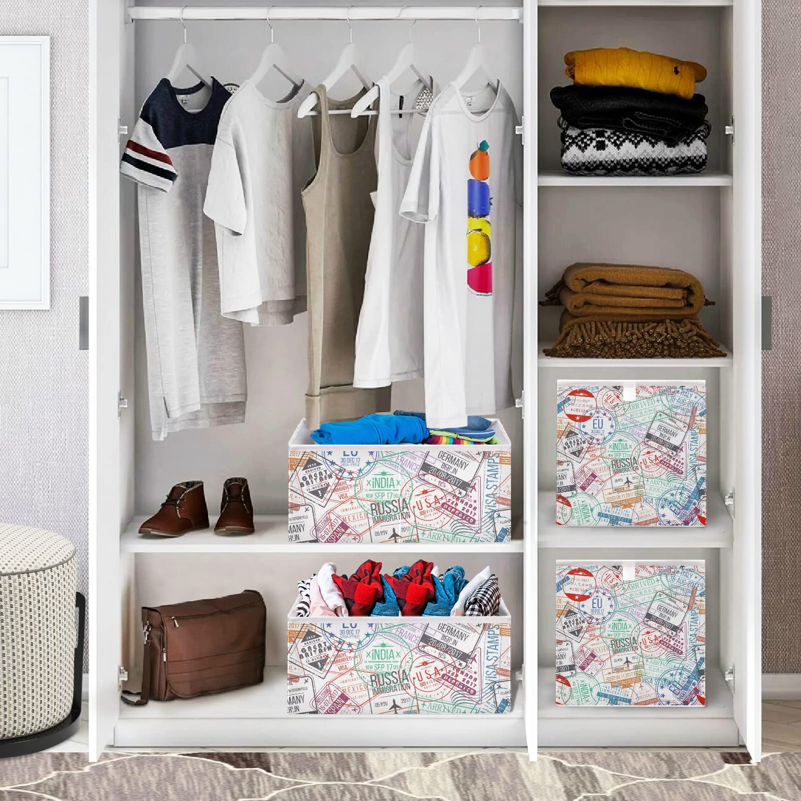 Susiyo Collapsible Fabric Storage Bin Organizer - 11 Inch Travel Passport Stamps Cube for Shelf & Closet | Perfect for Travel Accessories, Home Organization & Small Item Storage