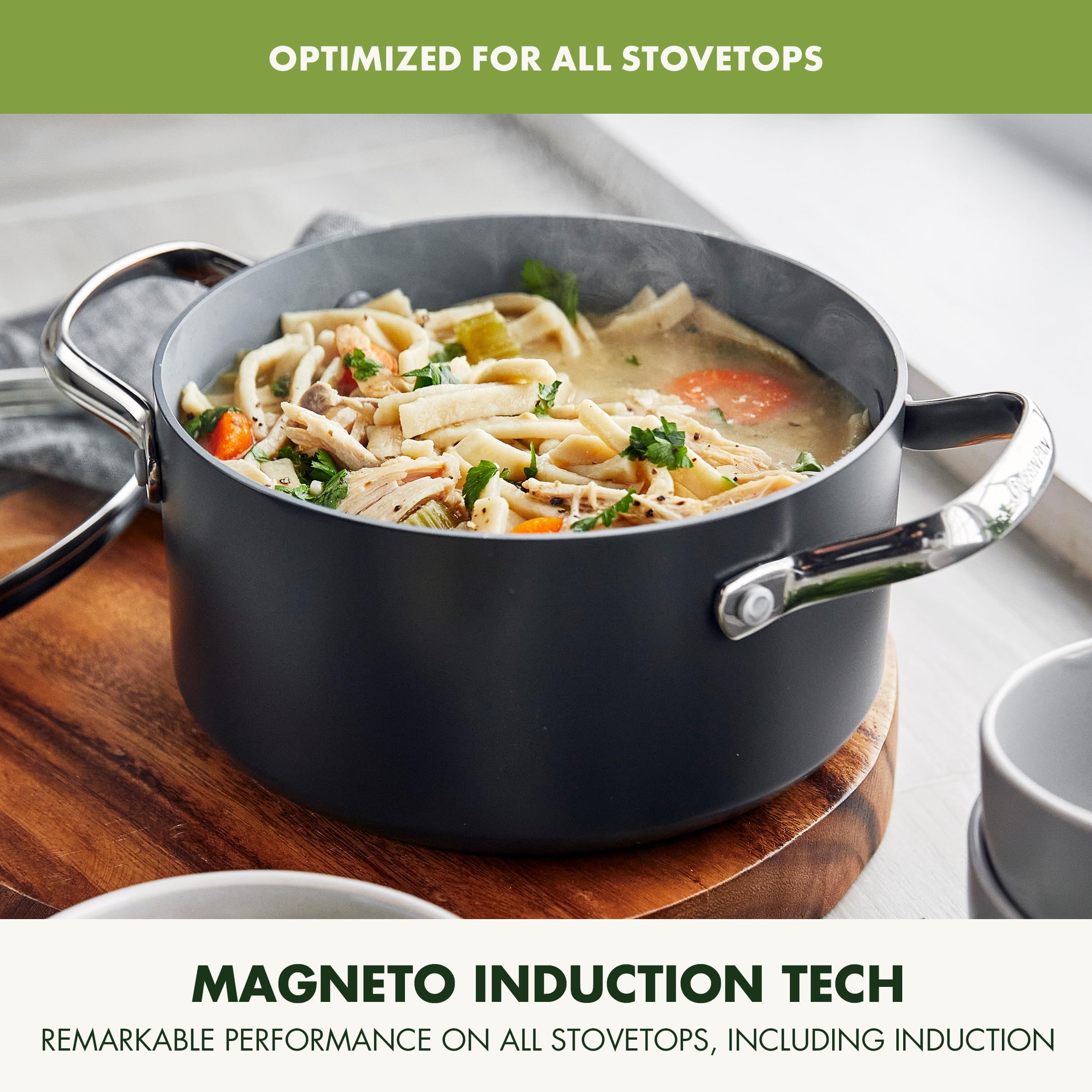 GreenPan Valencia Pro Hard Anodized Healthy Ceramic Nonstick 5QT Stock Pot with Lid - PFAS-Free, Induction Compatible, Dishwasher & Oven Safe (Gray) - Perfect for Soups, Stews, Pasta & Family Cooking