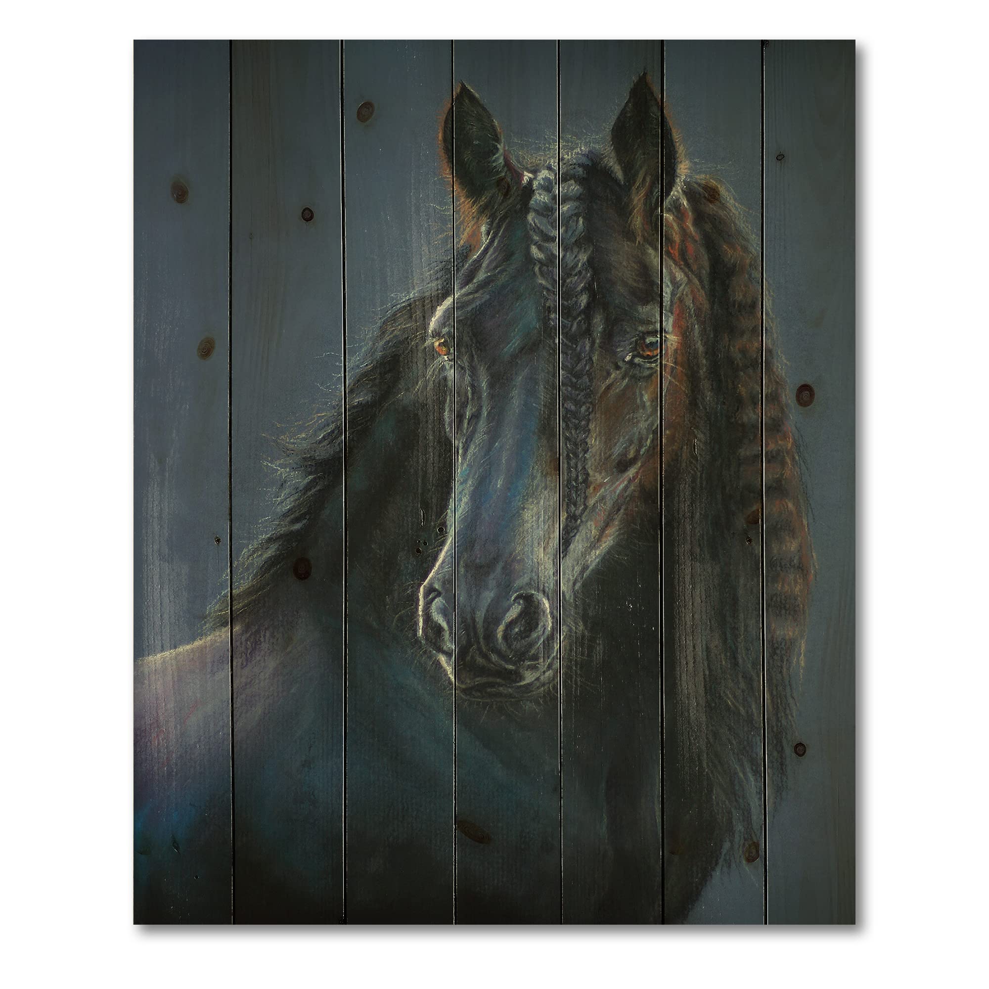 Frisian Horse Portrait Farmhouse Wood Wall Decor - Blue Wood Wall Art, Large Animal Wood Panels Printed on Natural Pine - Perfect for Living Room, Bedroom & Farmhouse Decor