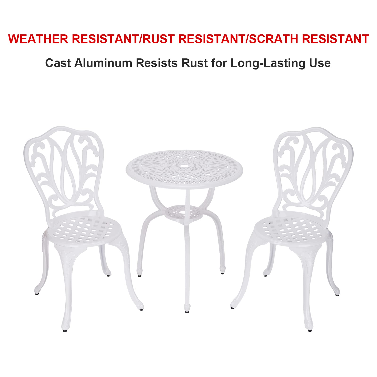 3-Piece Outdoor Bistro Set - Rust-Resistant Cast Aluminum Patio Table & Chairs for Garden, Porch, Yard - Perfect for Coffee Mornings & Relaxing Evenings (White)