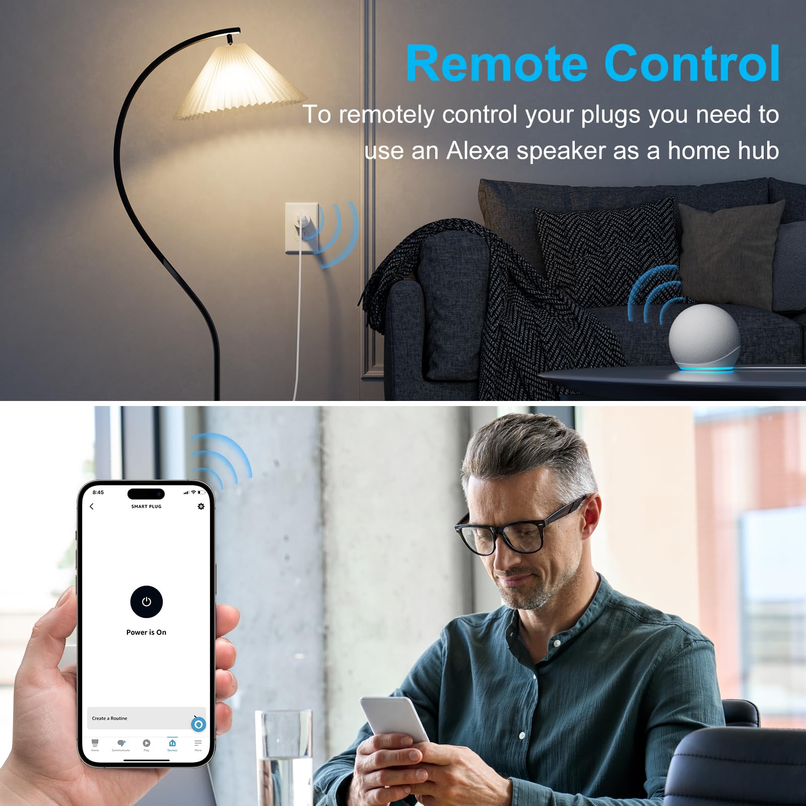 EIGHTREE Smart Plug Compatible with Alexa - WiFi Outlet with Voice Control, Timer Function, 10A/1200W, White - Perfect for Home Automation & Smart Lighting Control