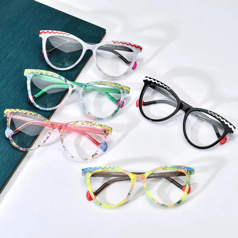 Stylish Dina Acetate Cat Eye Glasses Frame for Women - Trendy Retro Vintage Eyewear - Perfect for Reading, Fashion & Everyday Use