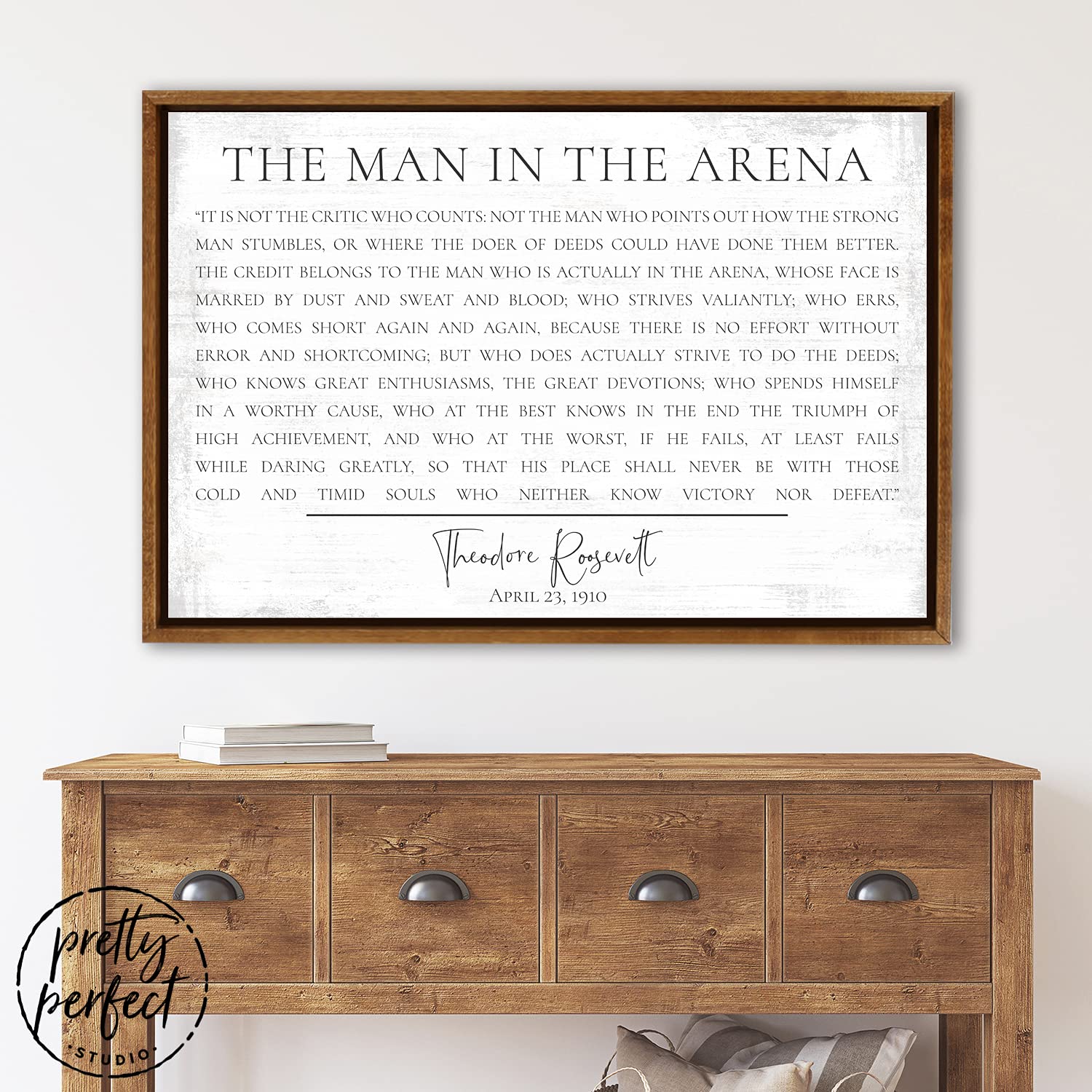 The Man in The Arena Framed Wall Art - Theodore Roosevelt Inspirational Quote Print - Famous Teddy Speech Poster for Home & Office Decor - Motivational Gift for Men, Study & Gym Room