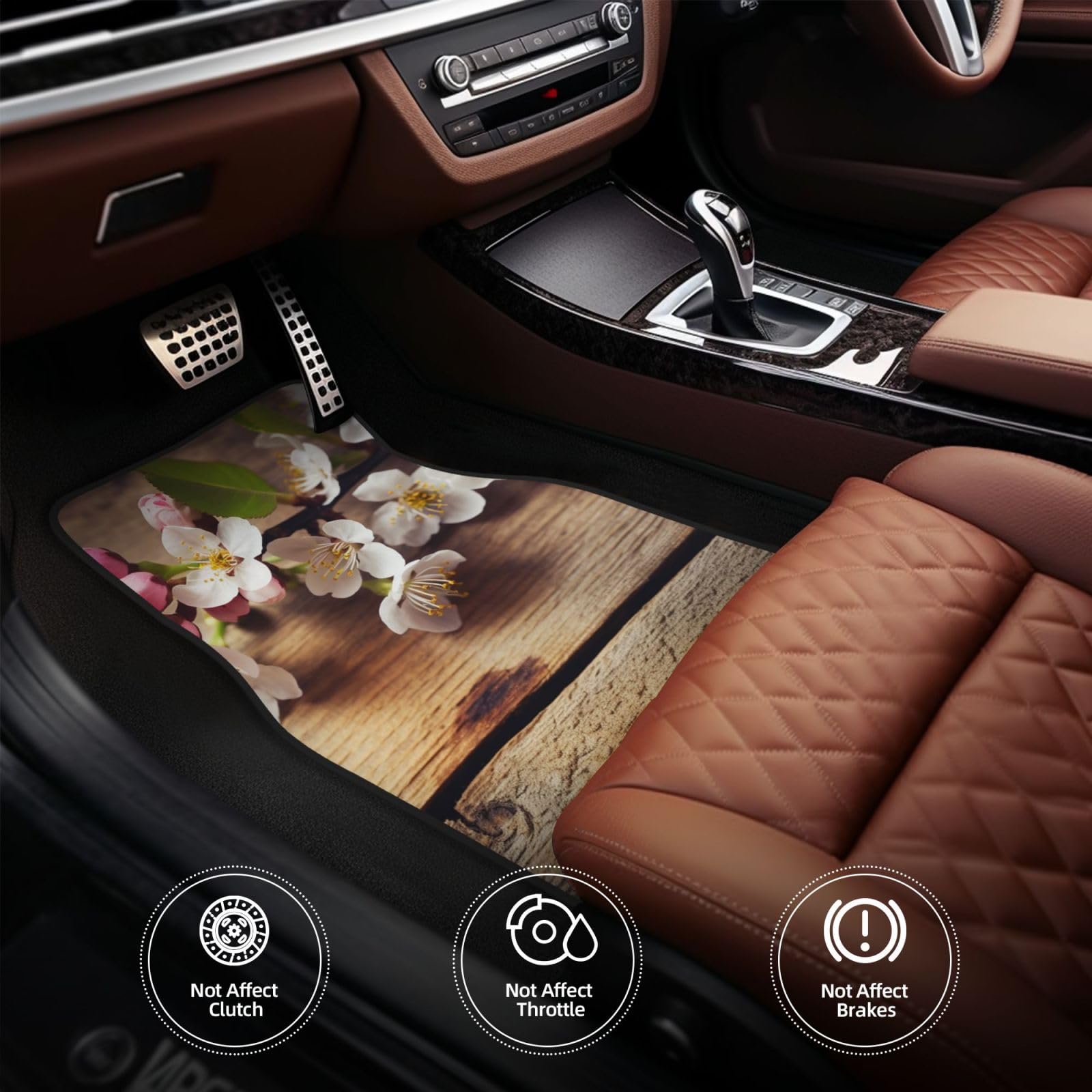 4-Piece Spring Blossom Carpet Floor Mats Set - Waterproof Universal Auto Mats with Heel Pad for Cars, Trucks, Vans & SUVs | Perfect for Home, Office & Vehicle Protection
