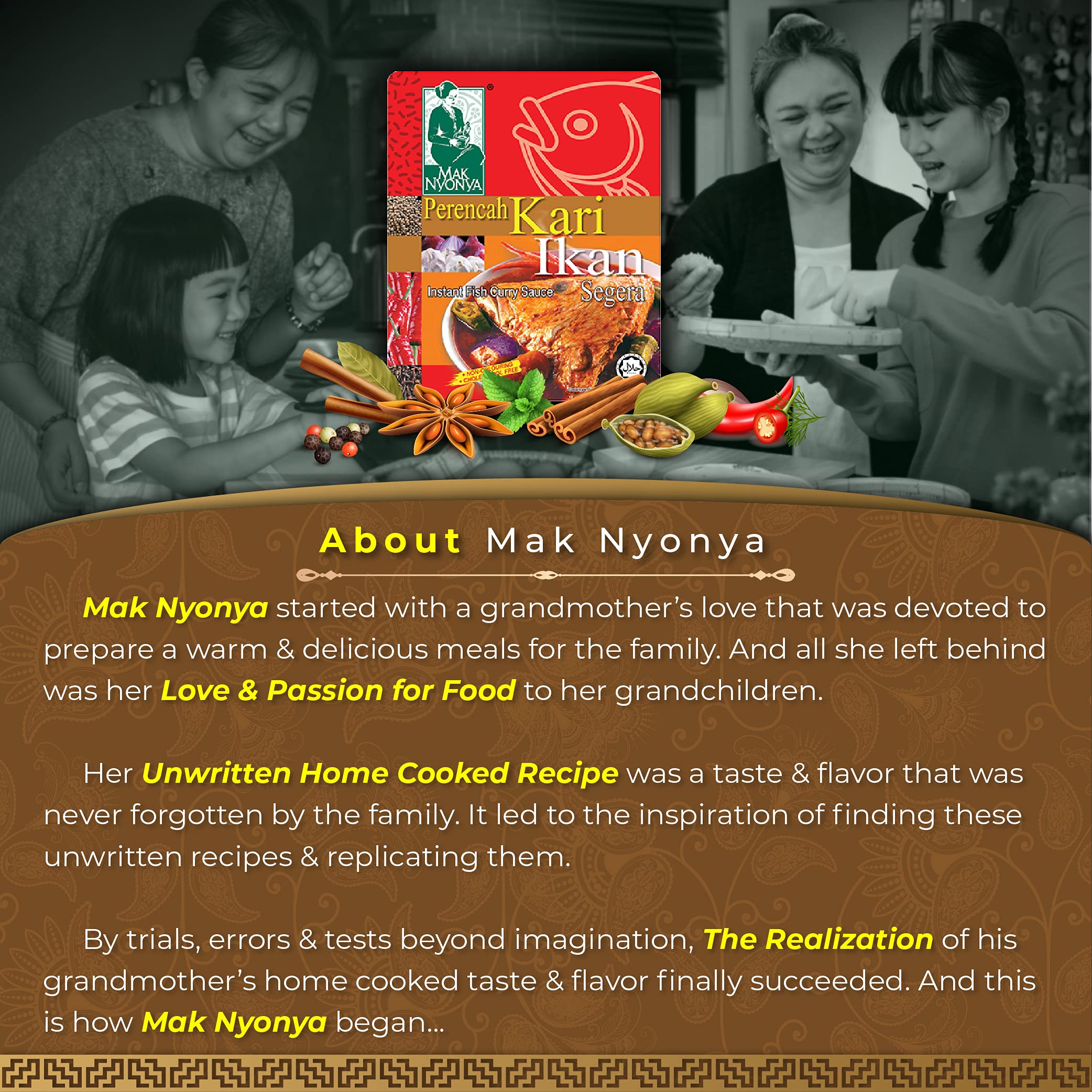 Authentic Mak Nyonya Instant Fish Curry Sauce - Hot & Spicy Asian Cooking Paste | Cholesterol Free, Trans Fat Free, No Food Coloring | Ready to Cook Malaysian Curry | Pack of 2 (7oz Each) - Perfect for Quick Meals, Seafood Dishes & Asian Cuisine