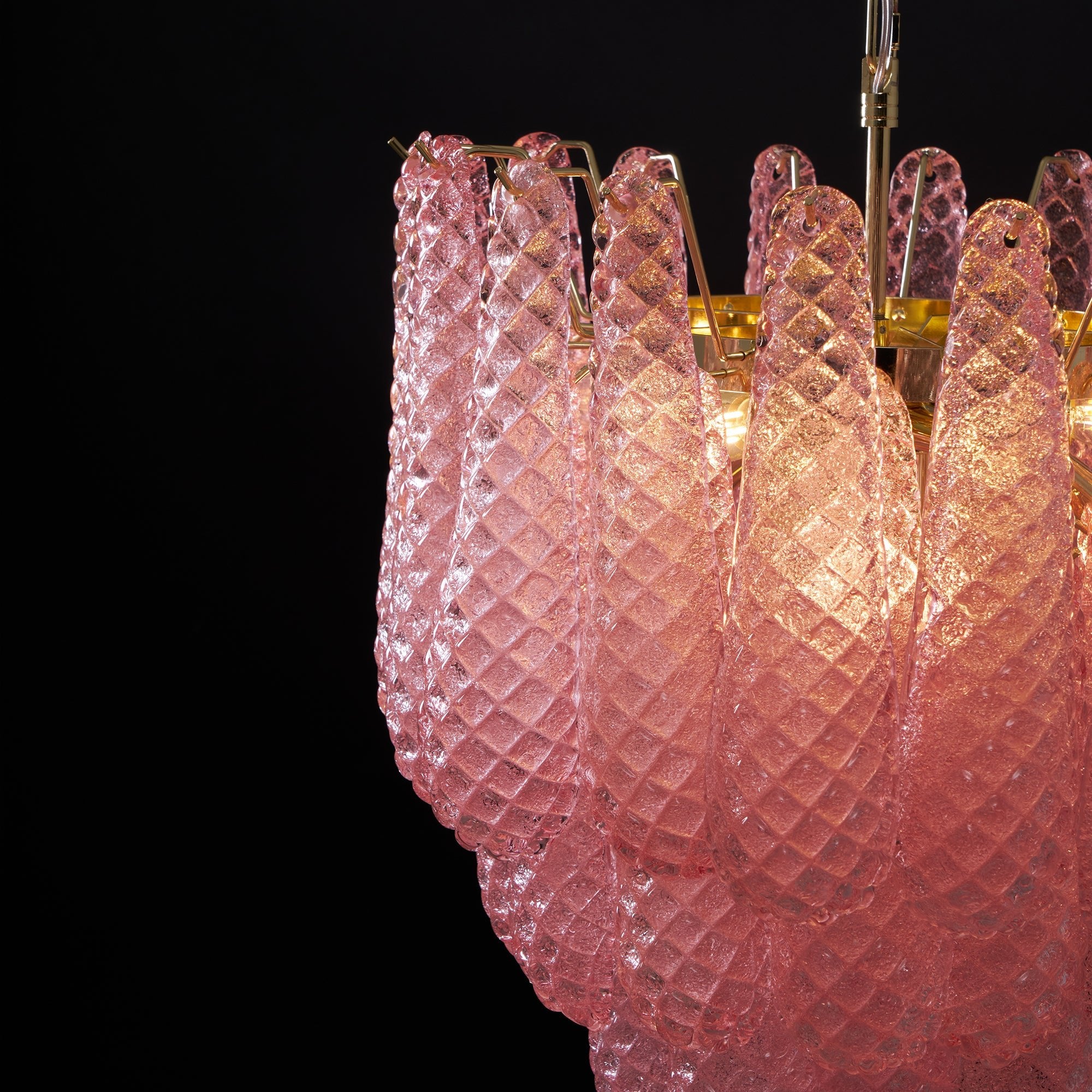 Murano Pink Glass Droplet Chandelier - Handmade Italian Crystal Pendant Light for Dining Room, Bedroom & Living Room Decor