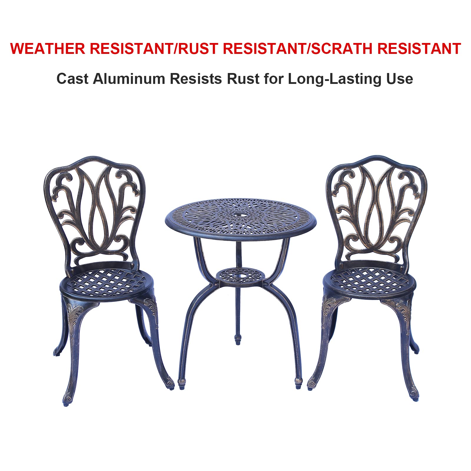3-Piece Outdoor Bistro Set - Rust-Resistant Cast Aluminum Patio Table & Chairs for Garden, Porch, Park - Antique Copper Finish - Perfect for Backyard Dining, Coffee Breaks & Outdoor Relaxation