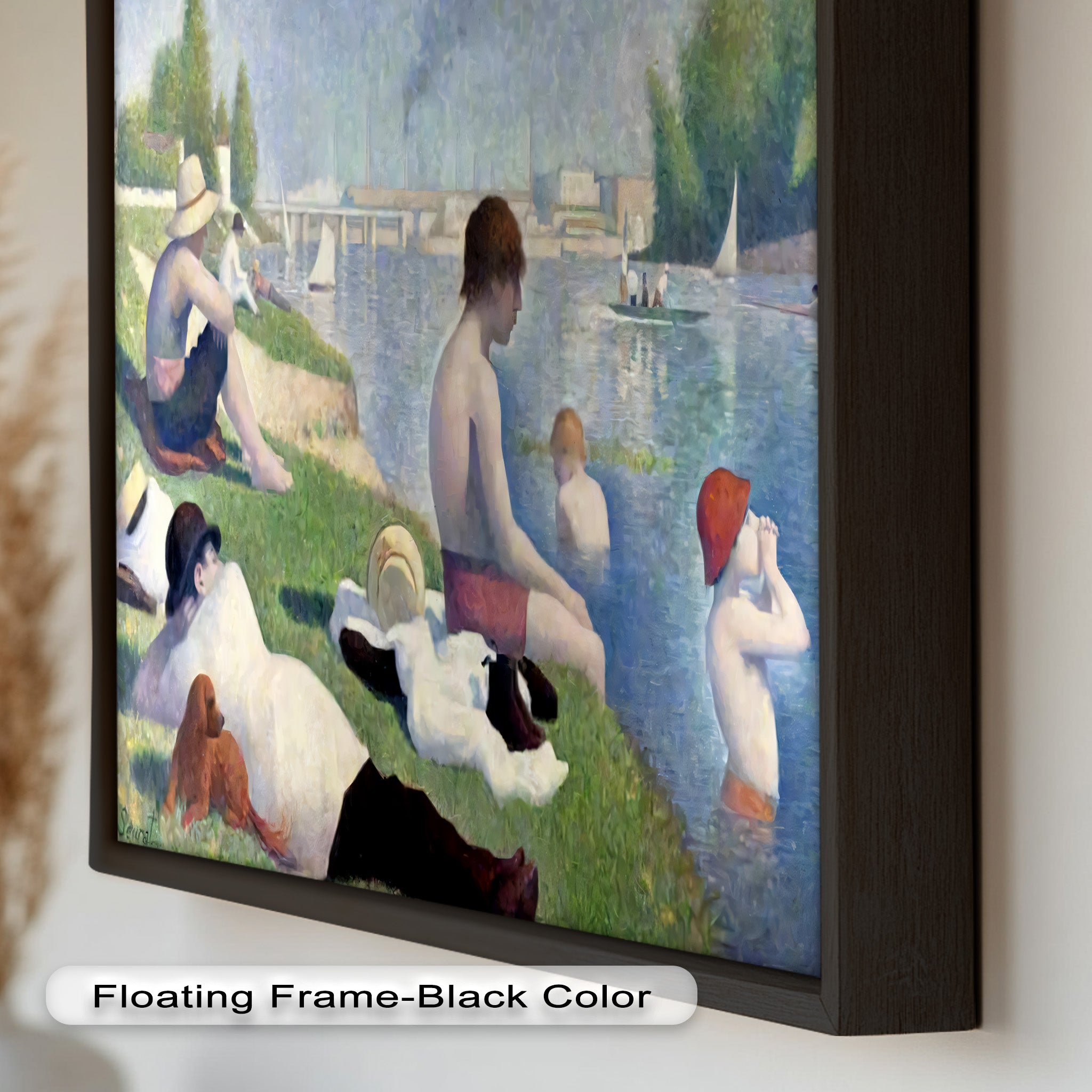 Afternoon Light on the Riverbank - Handmade Pointillism Oil Painting on Canvas - Wall Art for Living Room, Bedroom & Office Decor