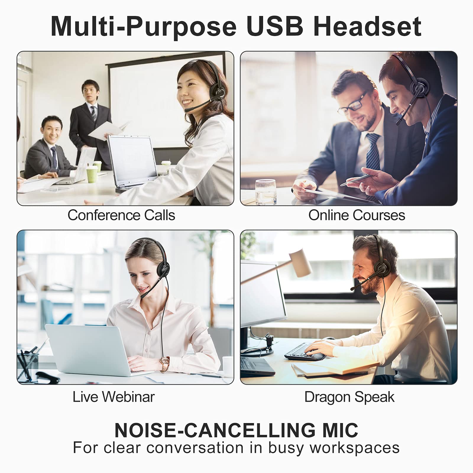 Emaiker USB Headset with Noise Cancelling Microphone - Comfortable Office Headphones for PC, Mac, Laptop - Perfect for Call Center, Skype, Zoom Meetings, Teams, Dragon Dictation & Remote Work from Home - Ideal for Online Classes, Webinars & Customer Service