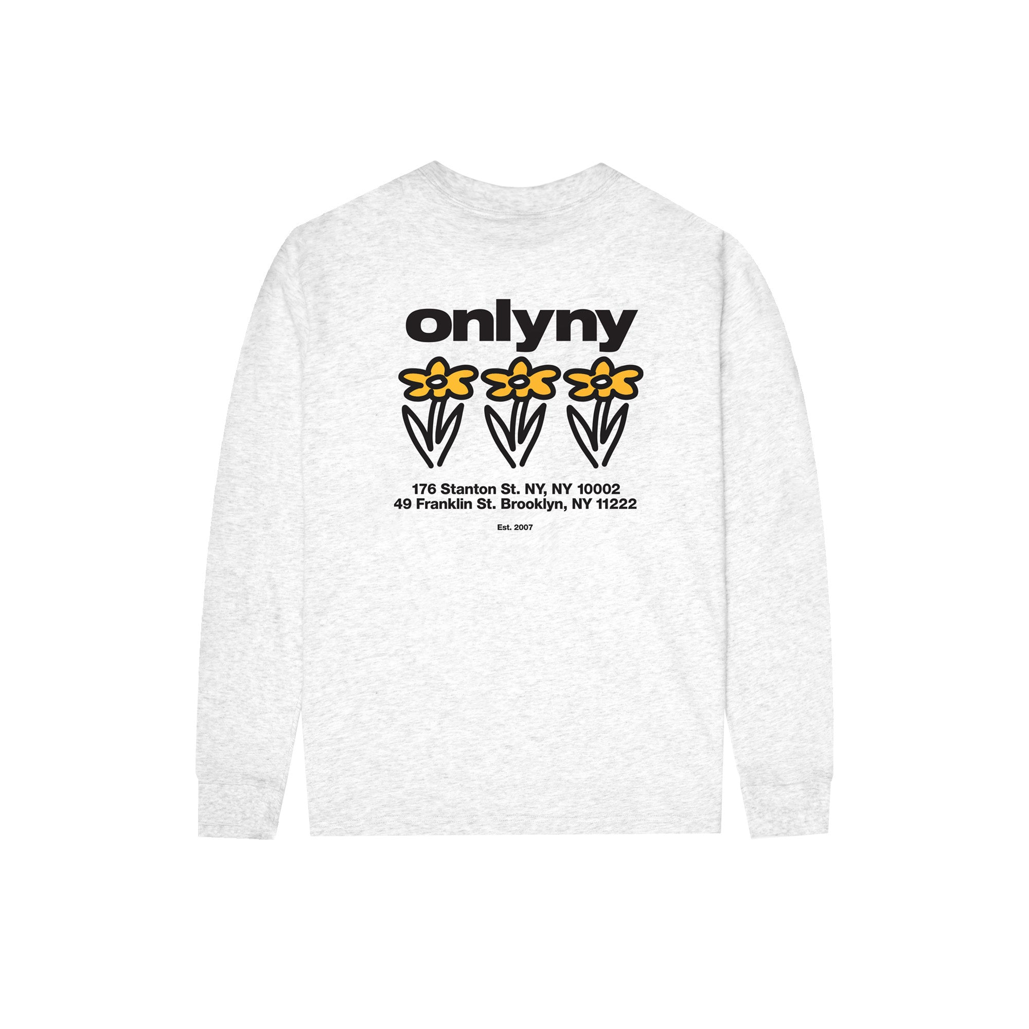 Only NY Floral Directory Long Sleeve T-Shirt for Men & Women | Heather Grey Cotton Casual Shirt | Perfect for Streetwear, Daily Outfits & Spring Fashion