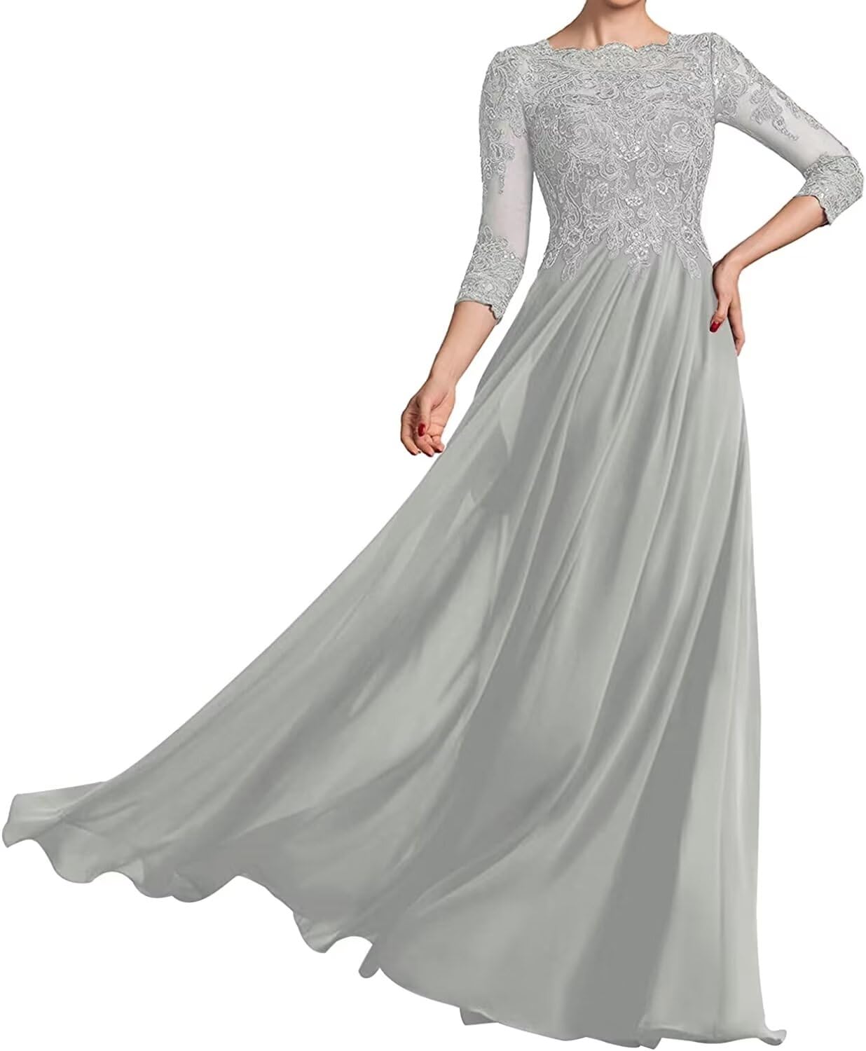 Elegant Mother of The Bride Lace Appliques Long Sleeve Formal Dress - Wedding, Evening Party & Prom Gown for Women - Perfect for Special Occasions & Formal Events